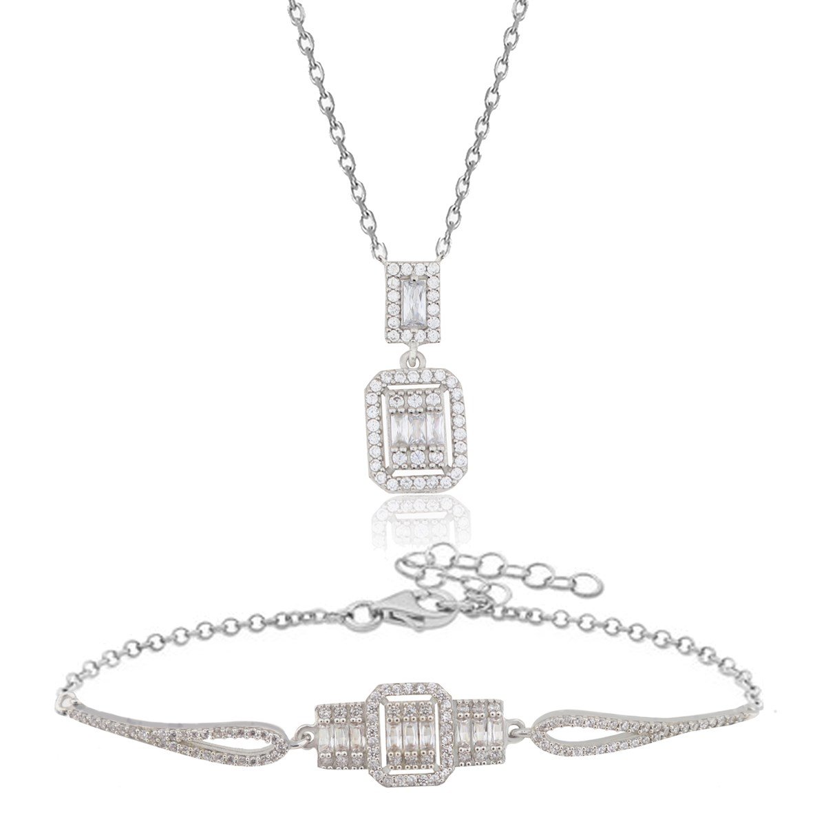 925 Ayar Gümüş Baget Set Rodyumlu Baget Takı Seti