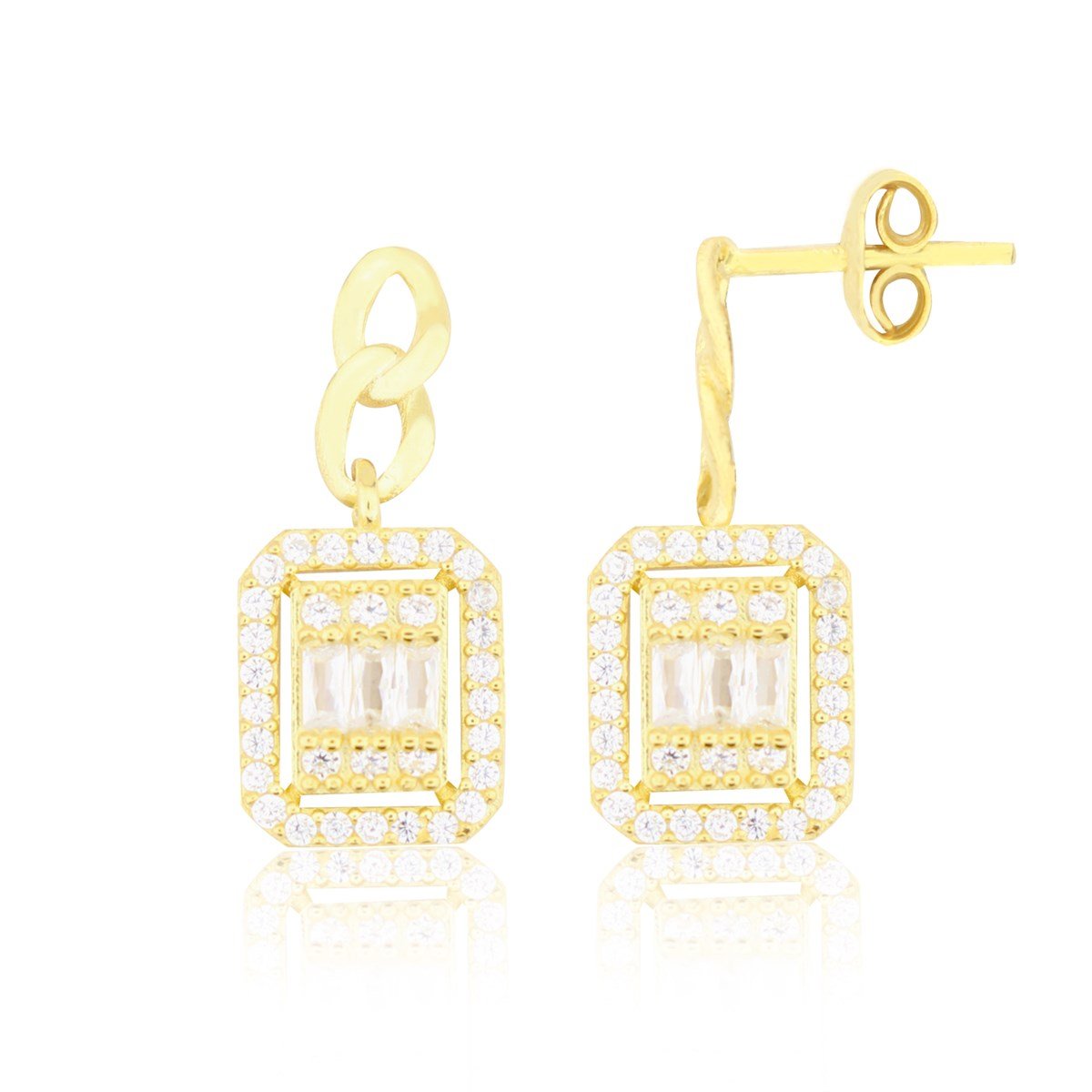 925 Ayar Gümüş Baget Takı Seti Altın Kaplama Zincir Detay