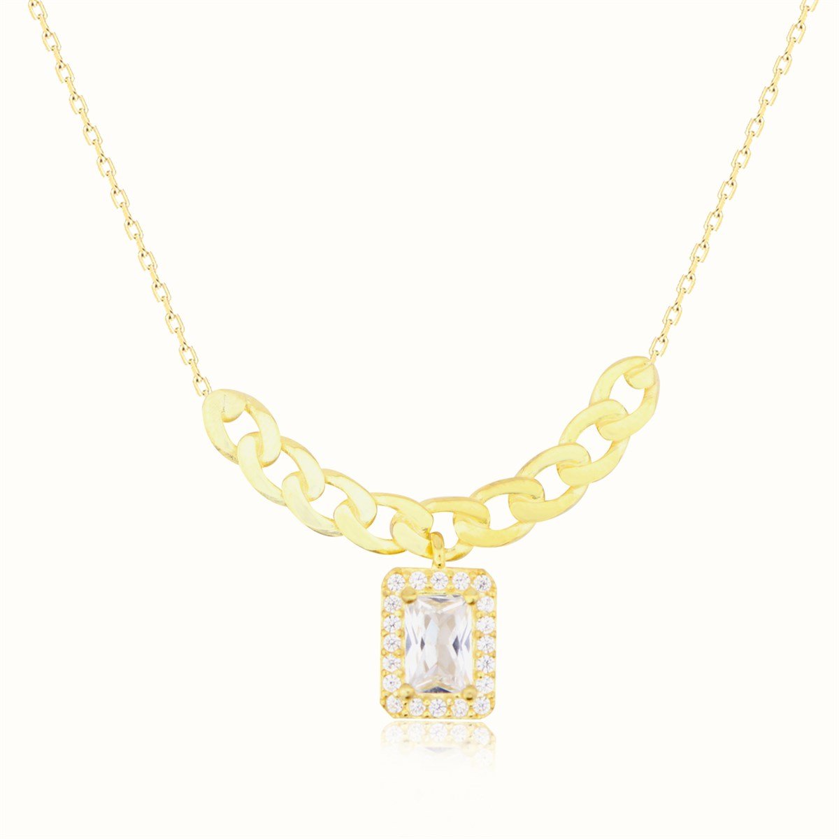 925 Ayar Gümüş Baget Takı Seti Altın Kaplama Zincir Detay