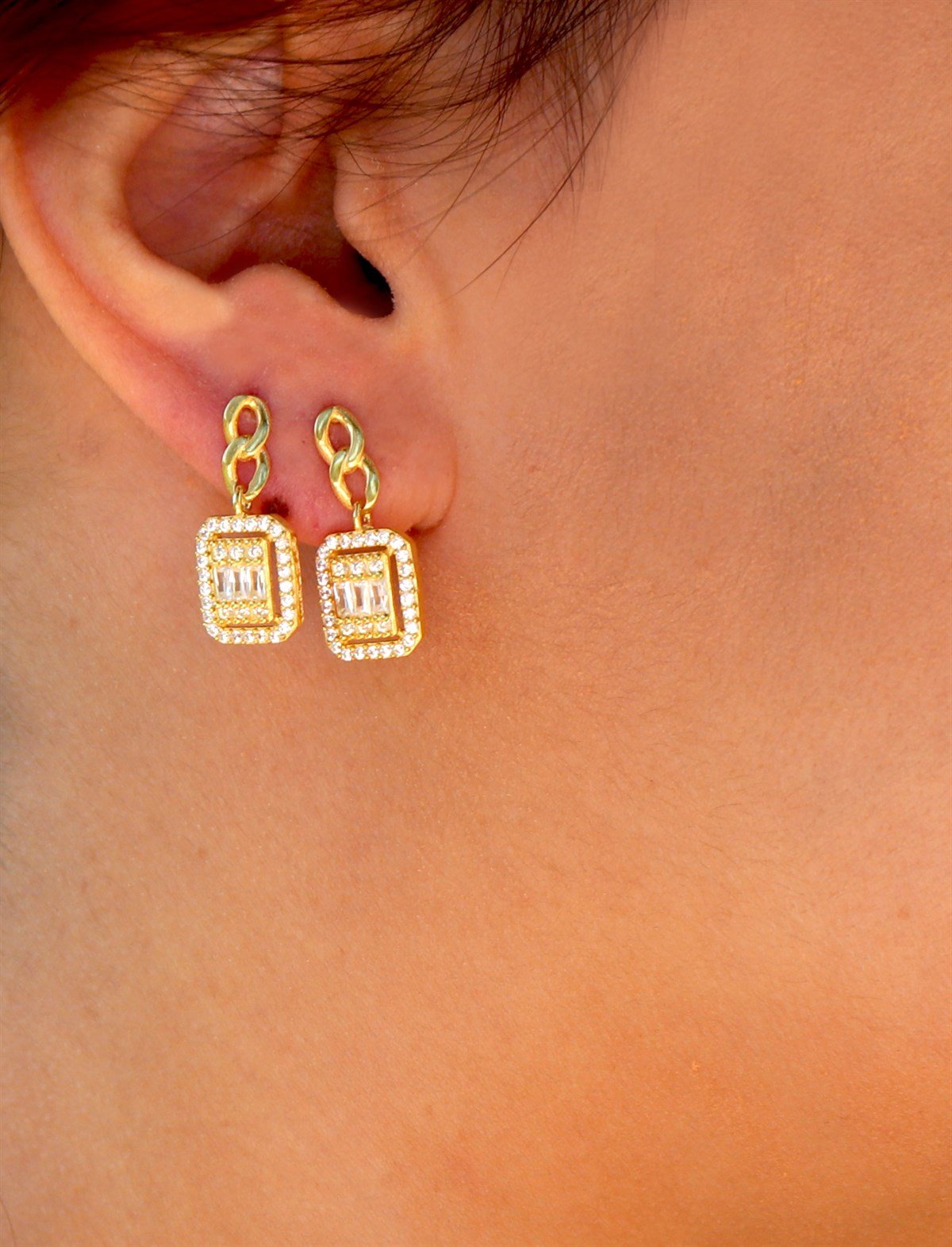 925 Ayar Gümüş Baget Takı Seti Altın Kaplama Zincir Detay