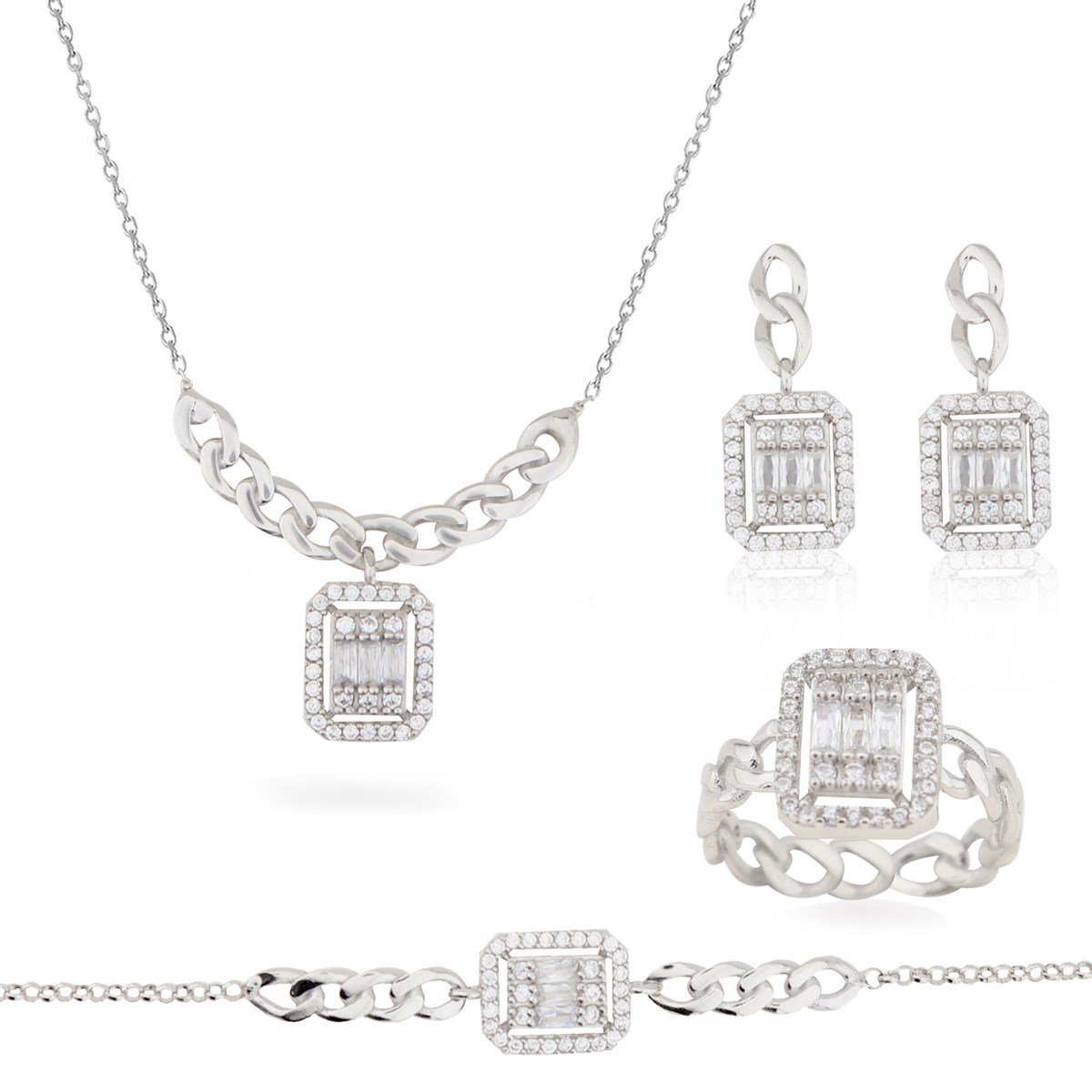 925 Ayar Gümüş Baget Takı Seti Zincir Detay