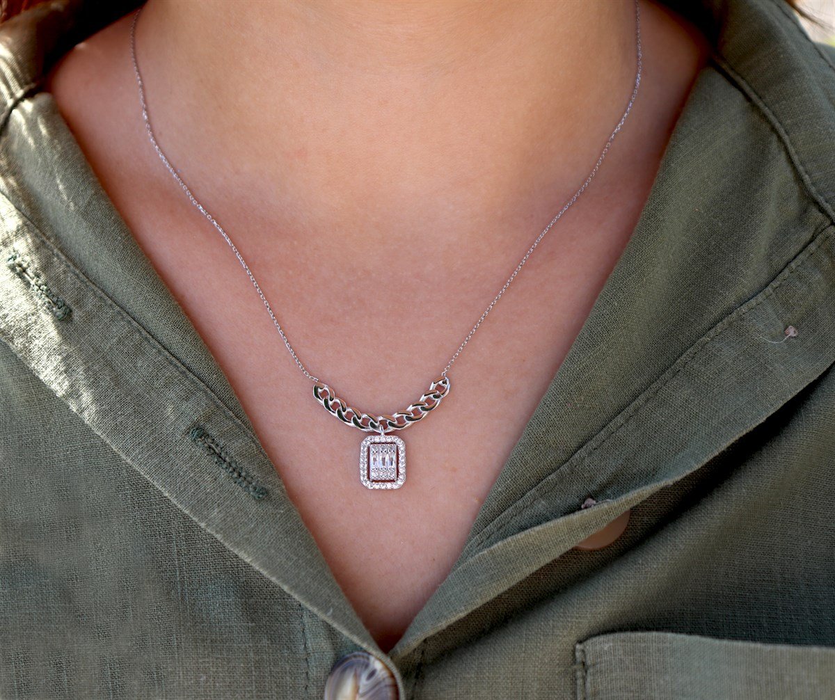 925 Ayar Gümüş Baget Takı Seti Zincir Detay