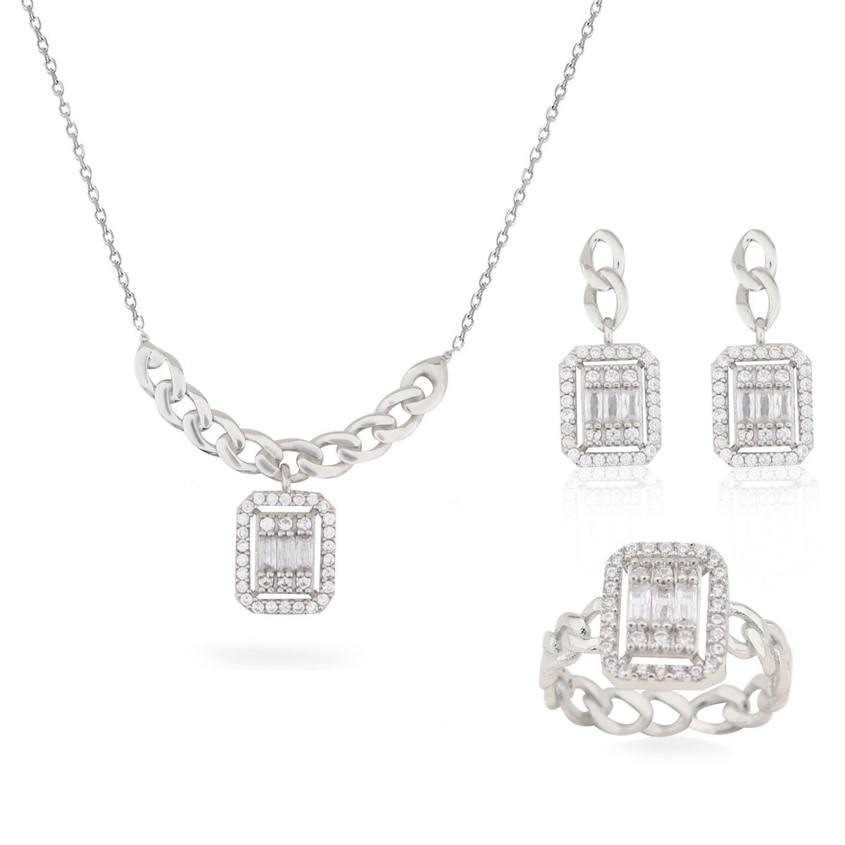 925 Ayar Gümüş Baget Takı Seti Zincir Detay