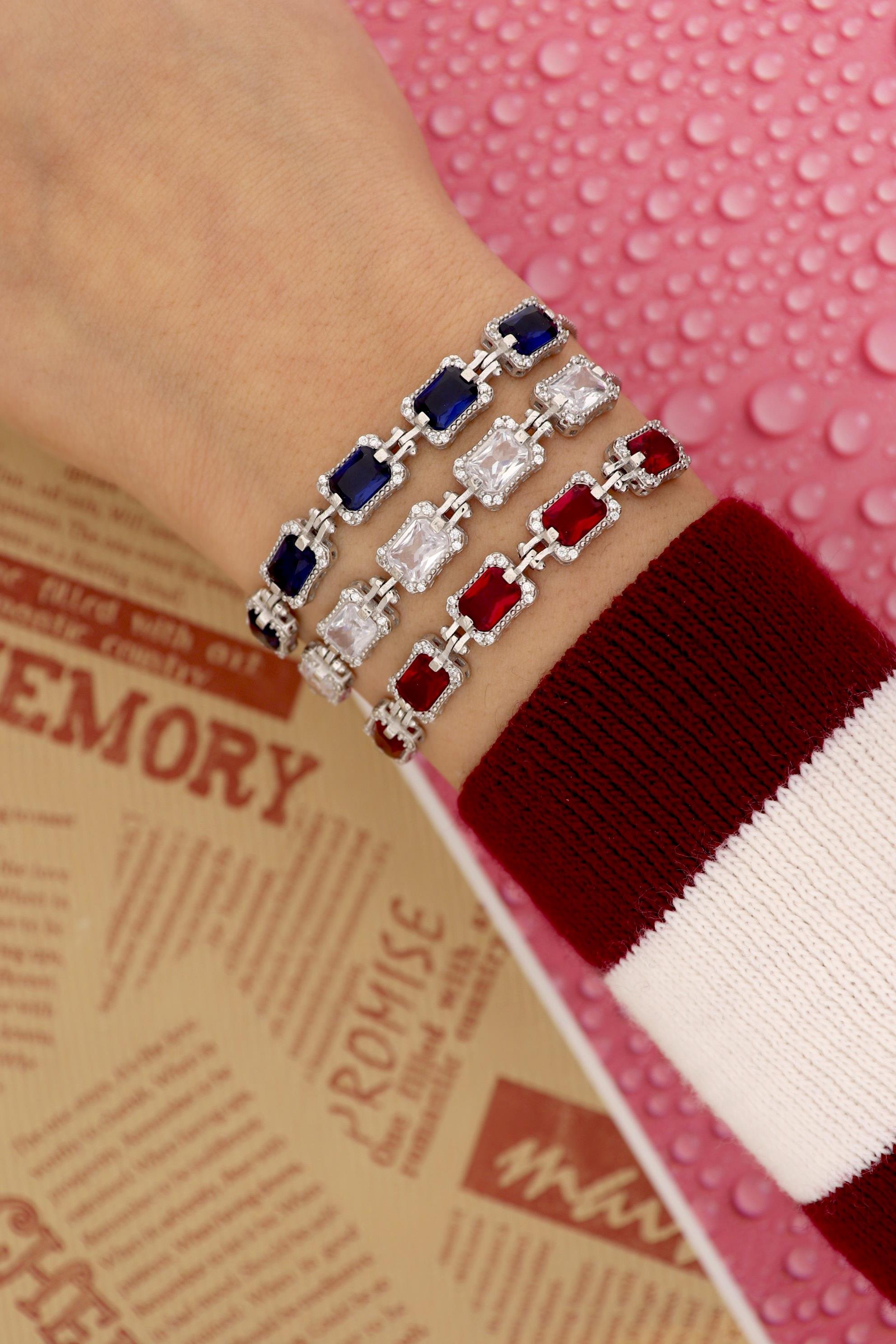 925 Ayar Gümüş Baget Taşlı  Bileklik