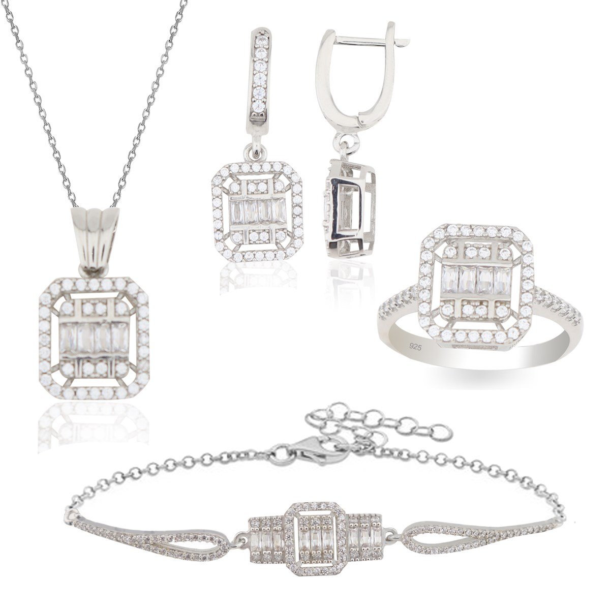 925 Ayar gümüş Baget Taşlı Set