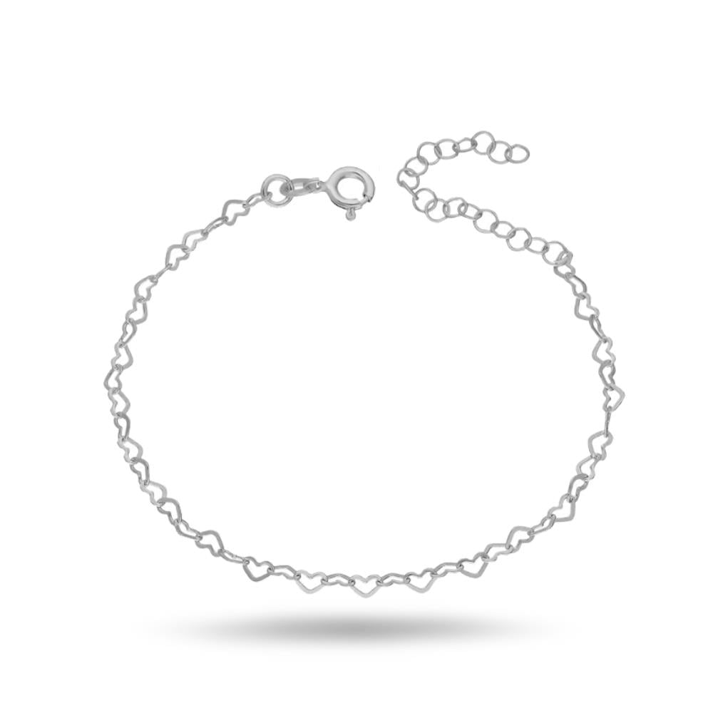 925 Ayar Gümüş Bağlantılı Kalpler Zincir Bileklik