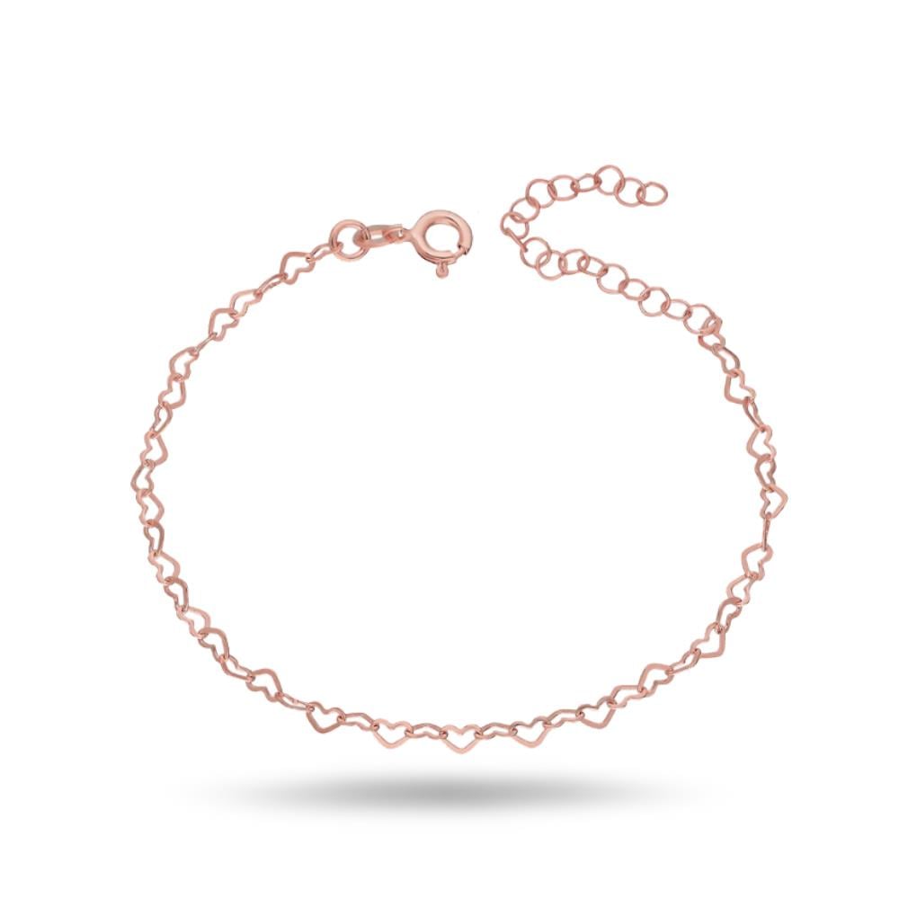 925 Ayar Gümüş Bağlantılı Kalpler Zincir Bileklik