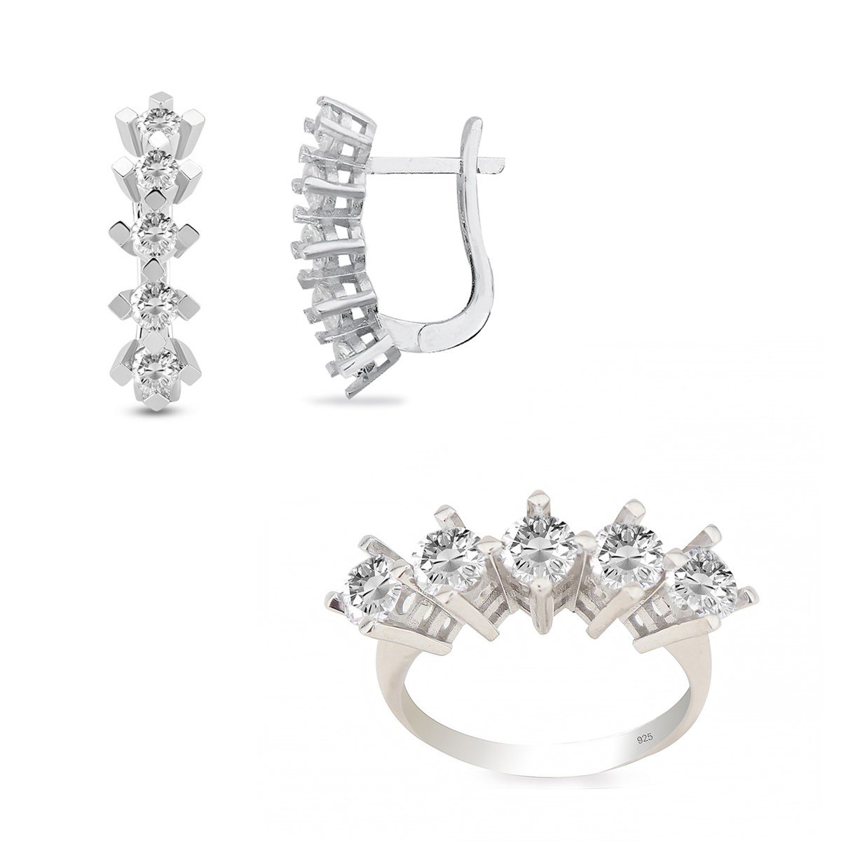 925 Ayar Gümüş Beştaş Takı Seti Gümüş Yüzük ve Gümüş Küpe