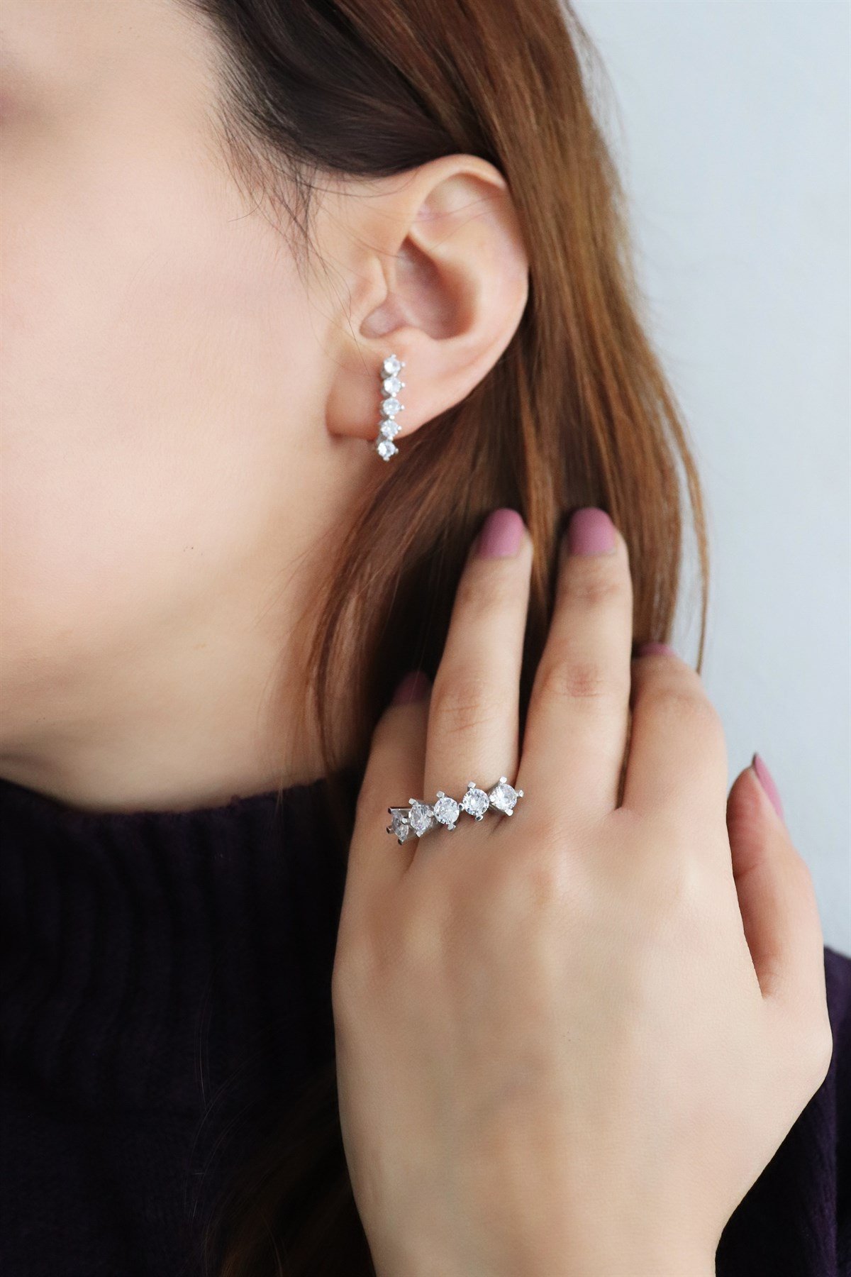 925 Ayar Gümüş Beştaş Takı Seti Gümüş Yüzük ve Gümüş Küpe