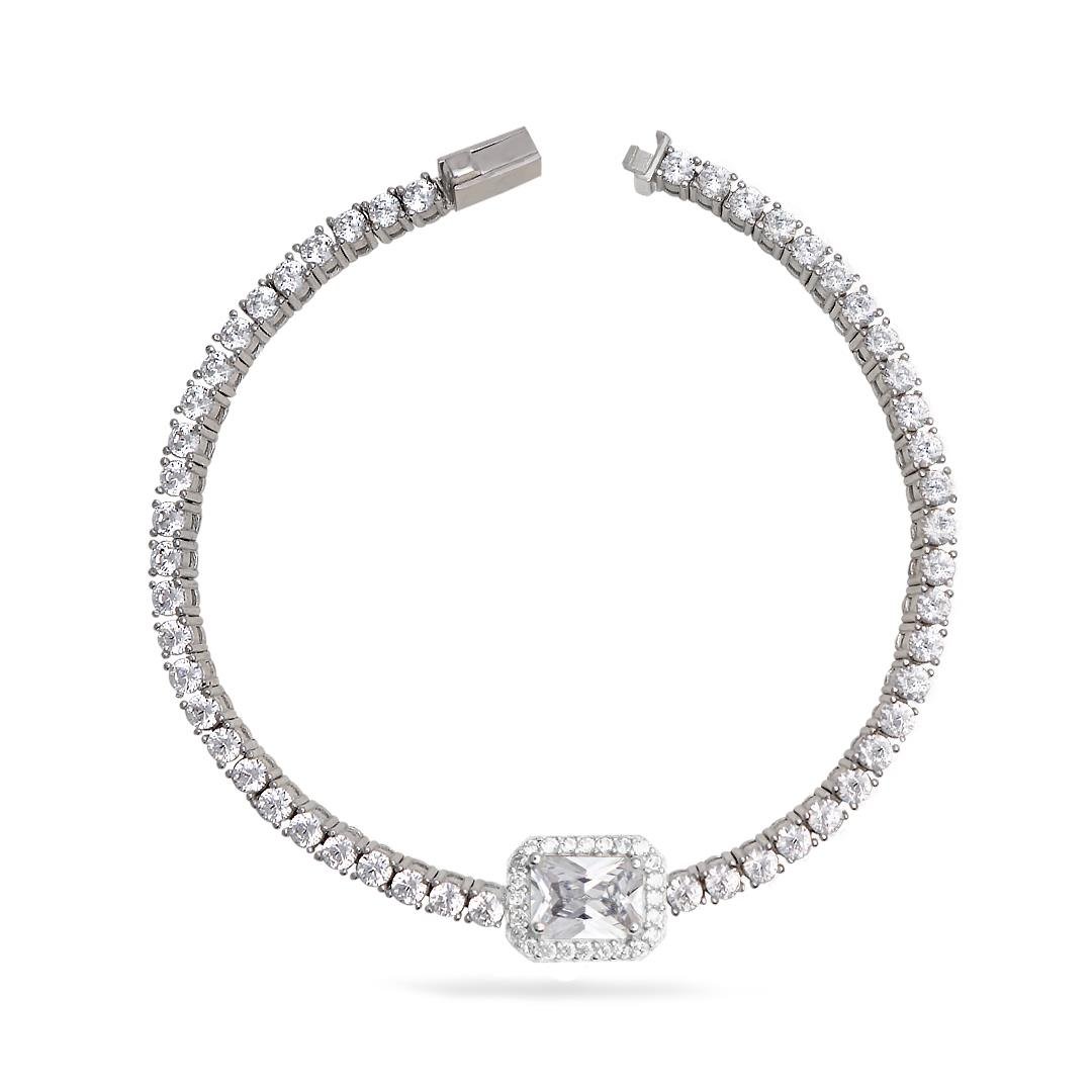 925 Ayar Gümüş Beyaz Baget Taşlı Su Yolu Bileklik