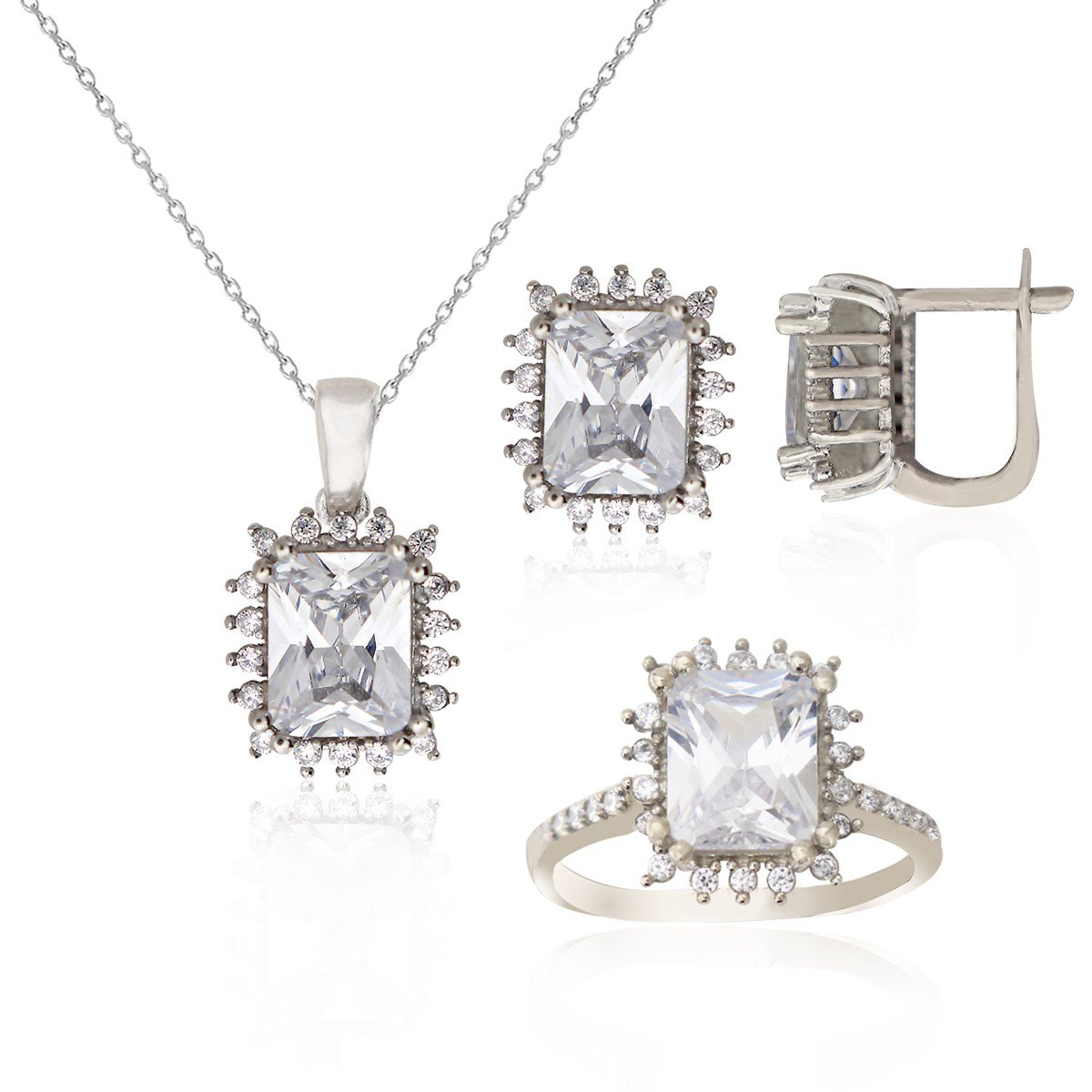 925 Ayar Gümüş Beyaz Baget Taşlı Takı Seti