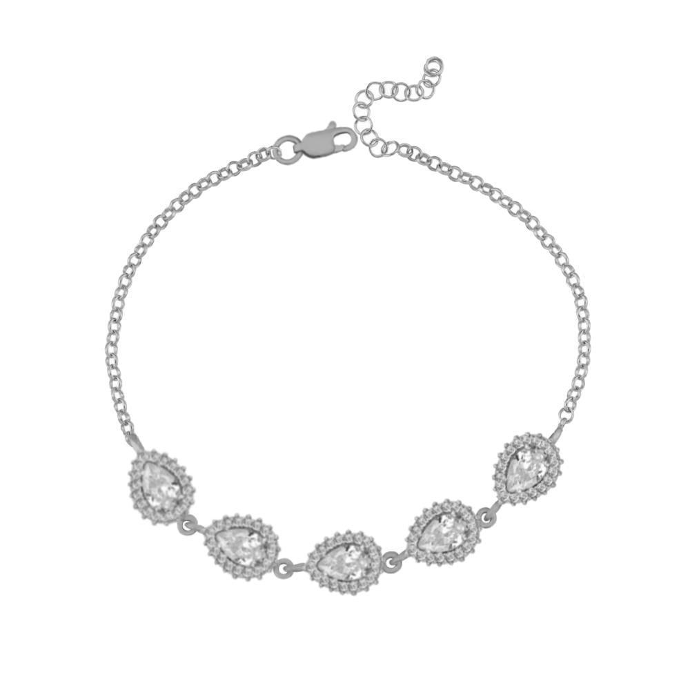 925 Ayar Gümüş Beyaz Damla Taşlı Anturaj Bileklik