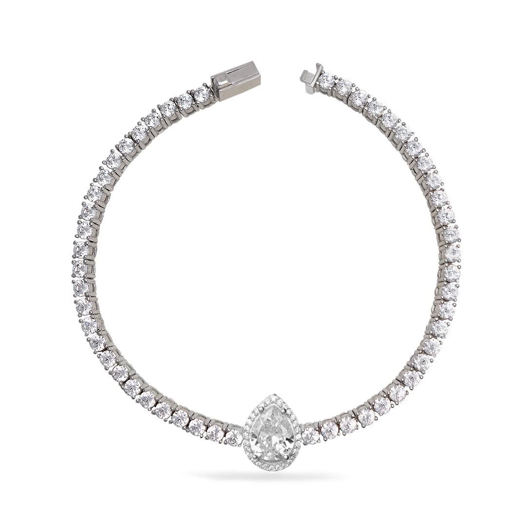 925 Ayar Gümüş Beyaz Damla Taşlı Su Yolu Bileklik