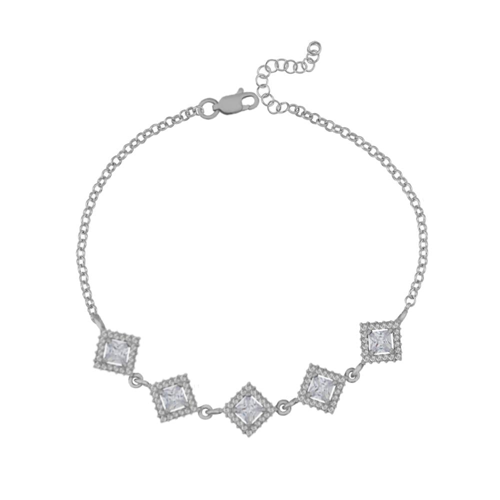 925 Ayar Gümüş Beyaz Kare Taşlı Anturaj Bileklik