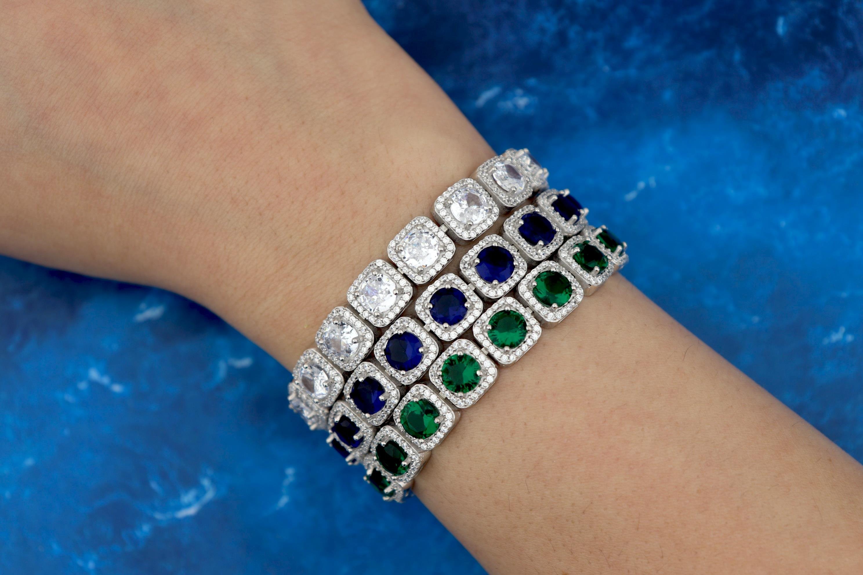 925 Ayar Gümüş Beyaz Kare Taşlı Bileklik