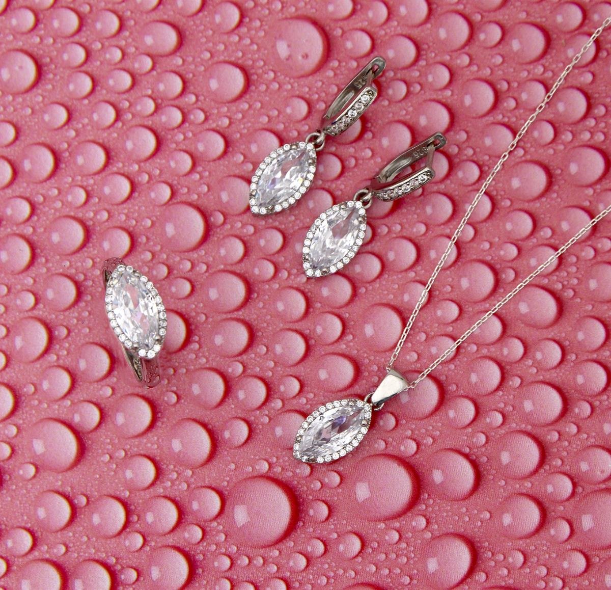 925 Ayar Gümüş Beyaz Markiz Takı Seti