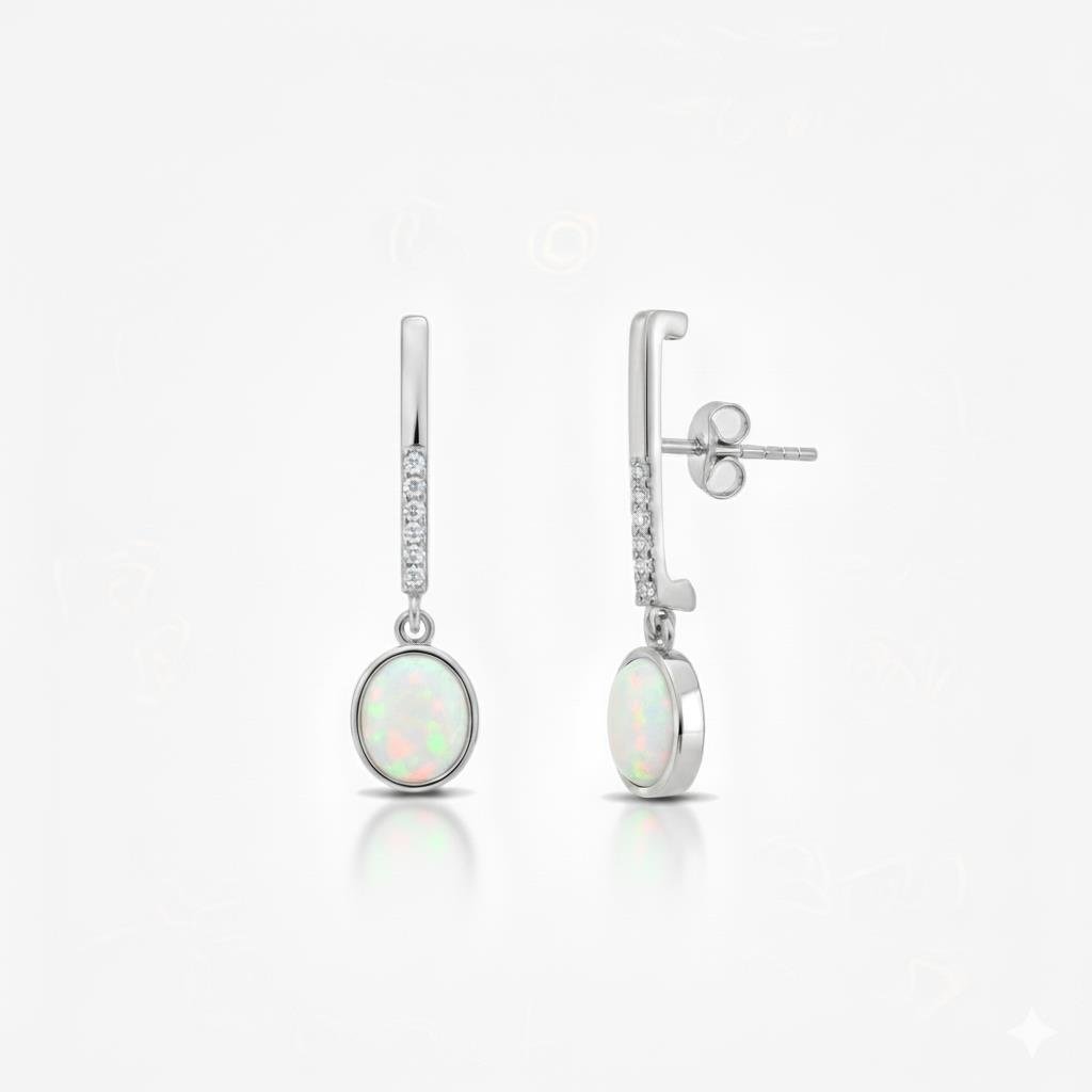 925 Ayar Gümüş Beyaz Opal Yuvarlak Taşlı Küpe