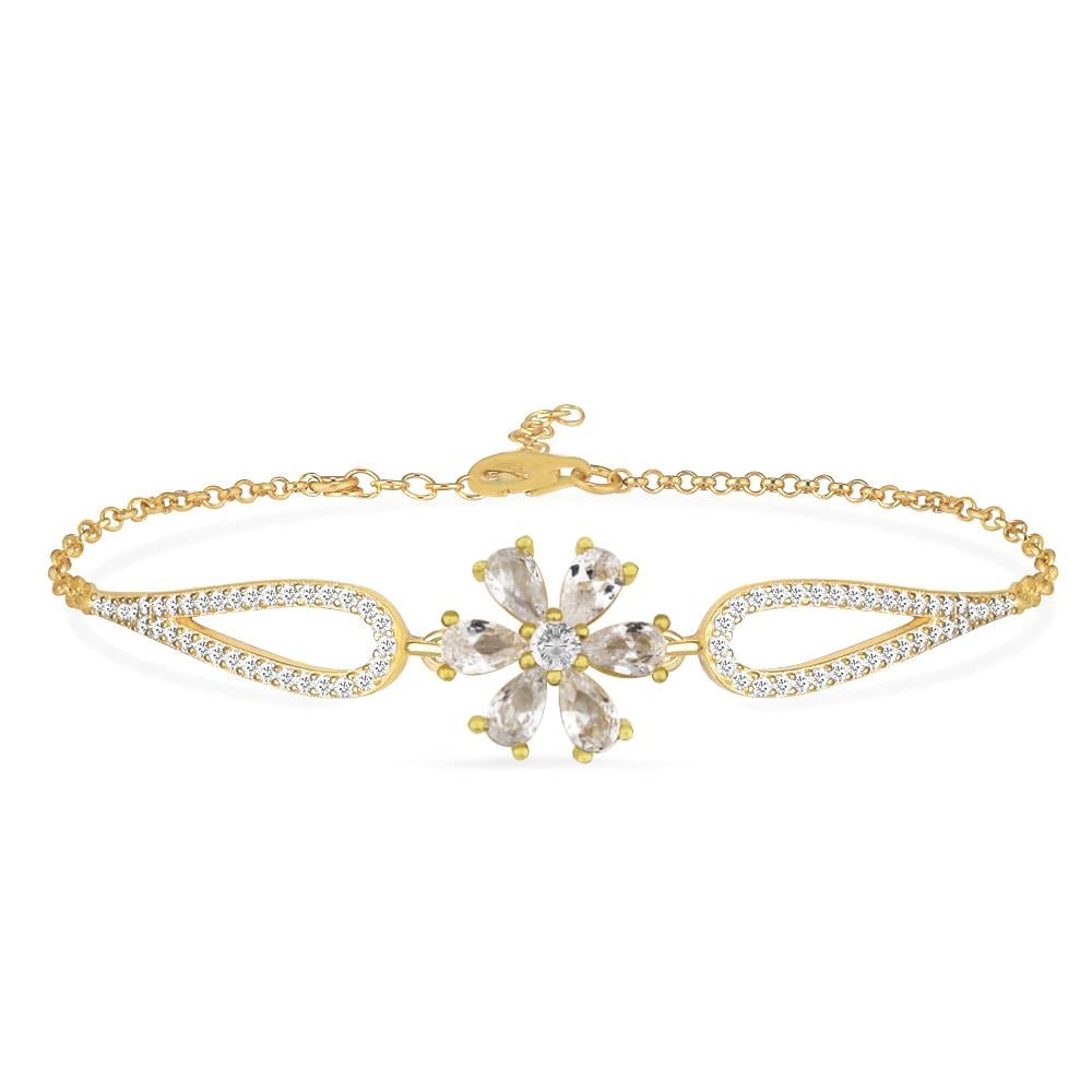 925 Ayar Gümüş Beyaz Taşlı Çiçek Bileklik