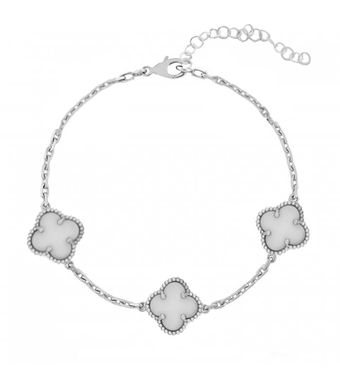 925 Ayar Gümüş Beyaz Taşlı Yonca Bileklik