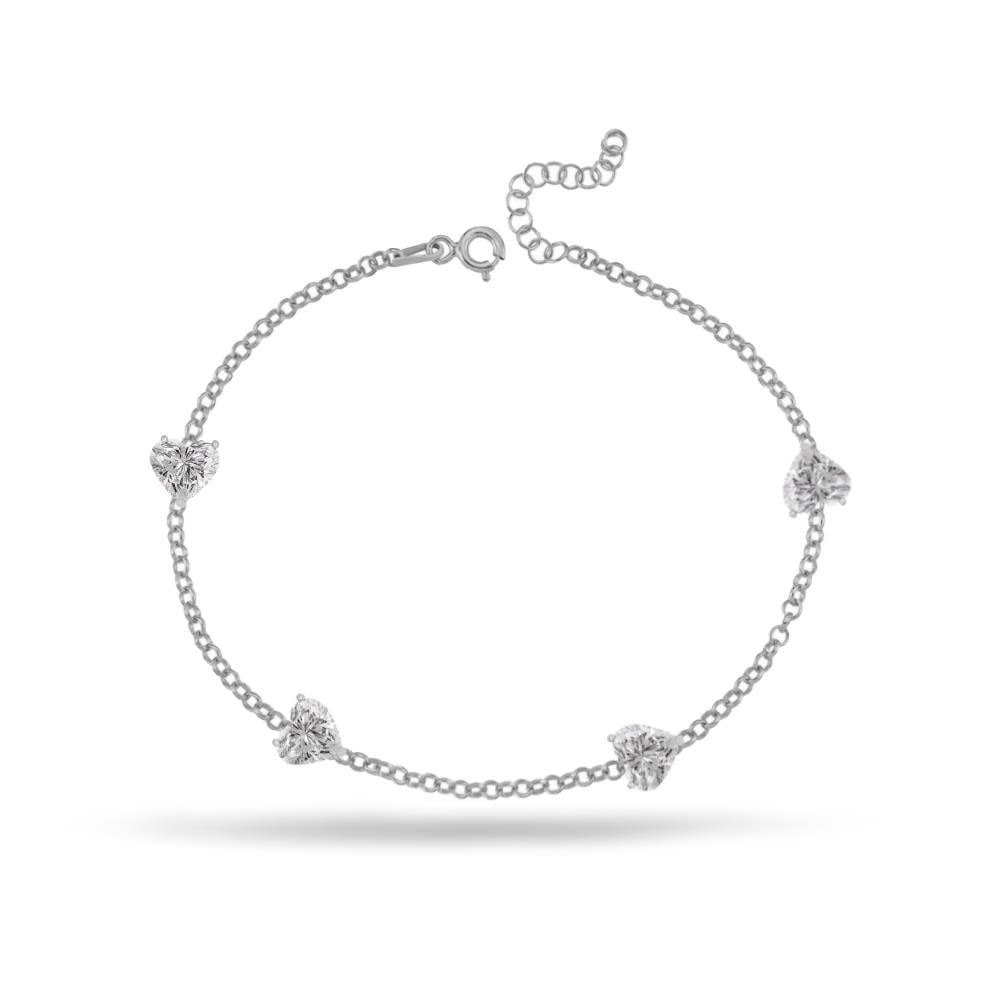 925 Ayar Gümüş Beyaz Taşlı Zarif Kalp Bileklik