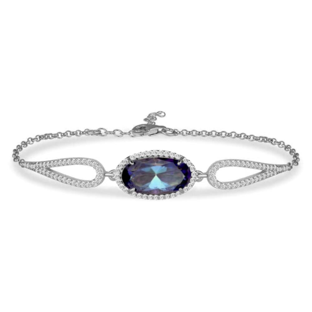 925 Ayar Gümüş Blue Topaz Oval Taşlı Bileklik