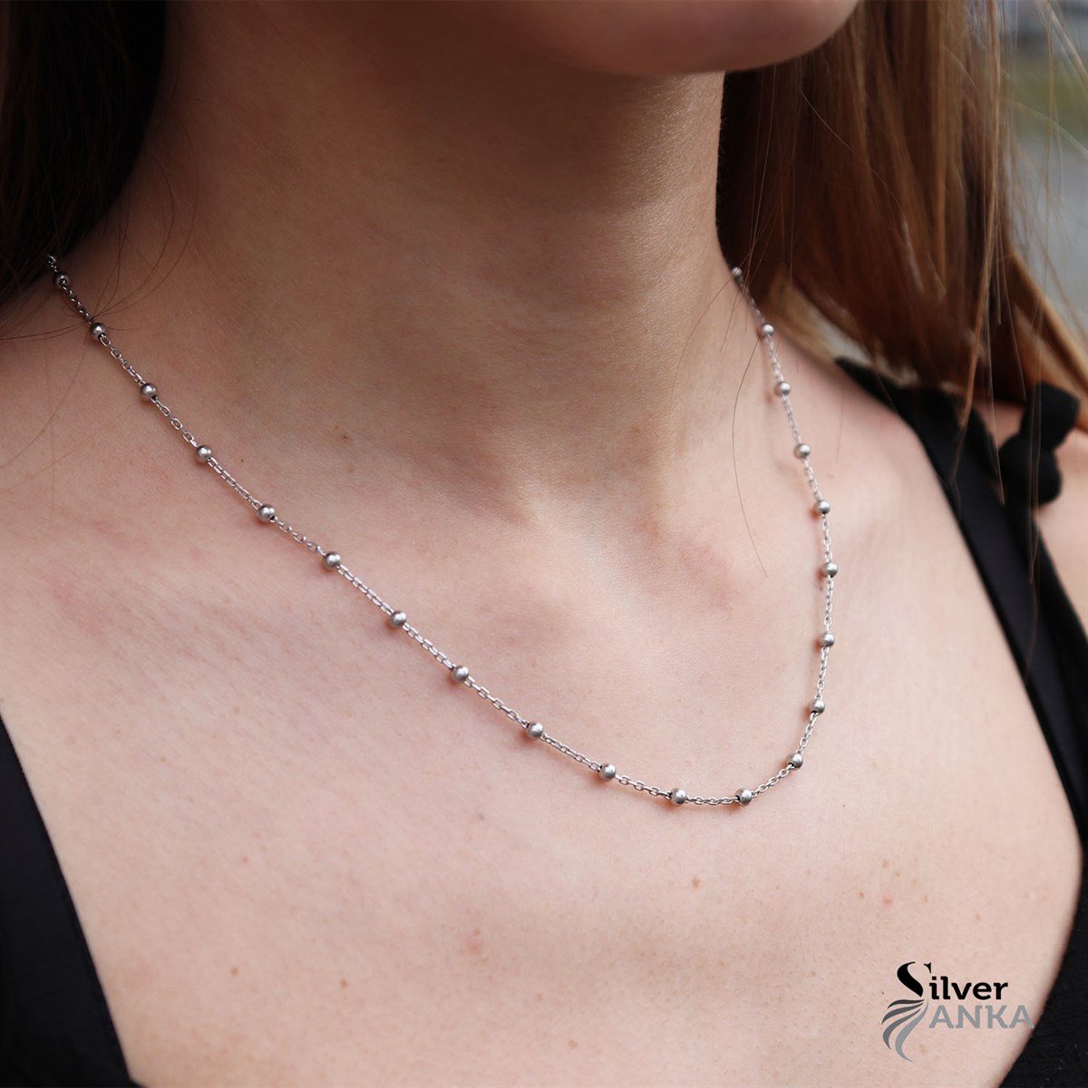 925 Ayar Gümüş Boncuk Zincir Kolye