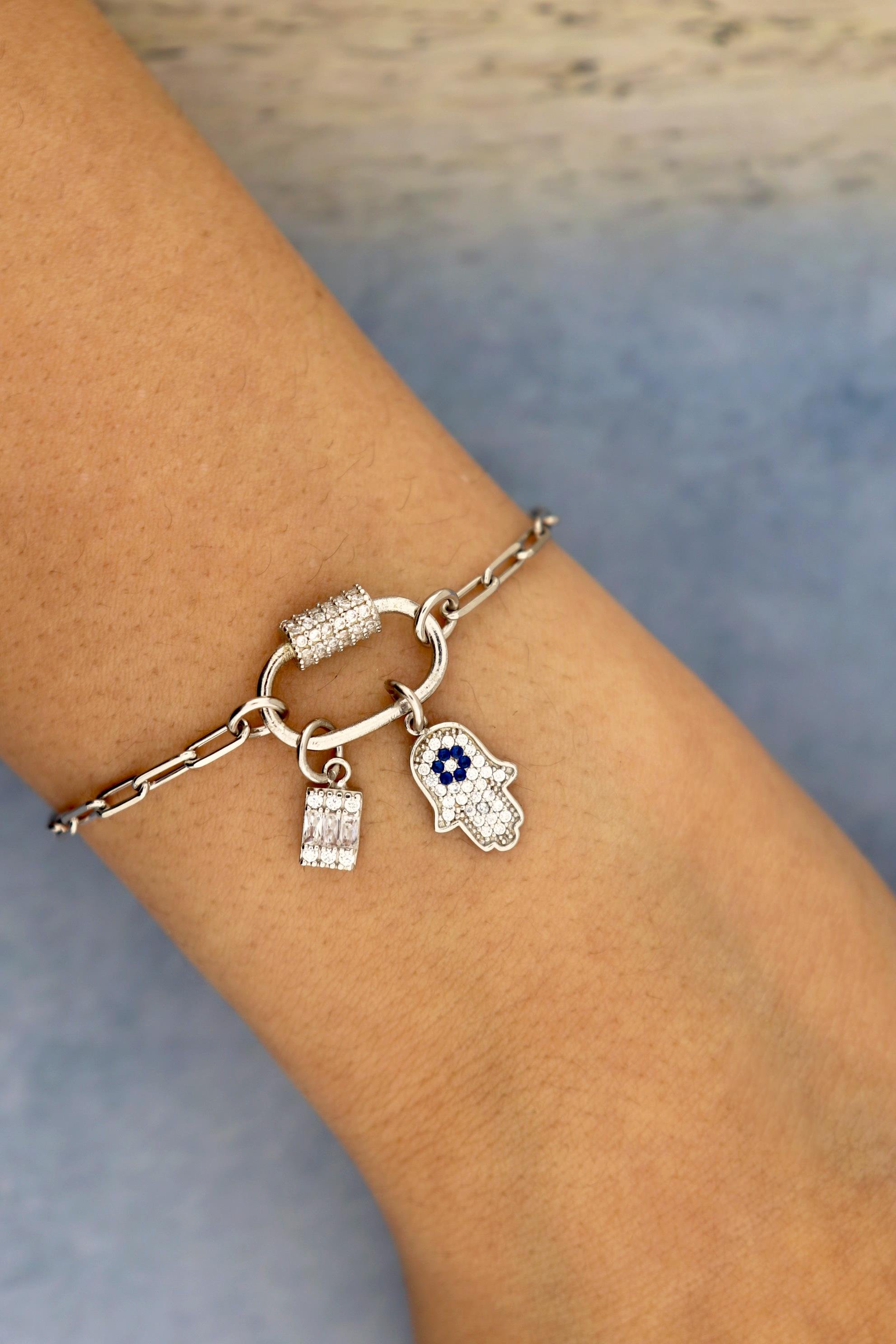 925 Ayar Gümüş Charm Kilitli Bileklik ( KİŞİSELLEŞTİRİLEBİLİR)