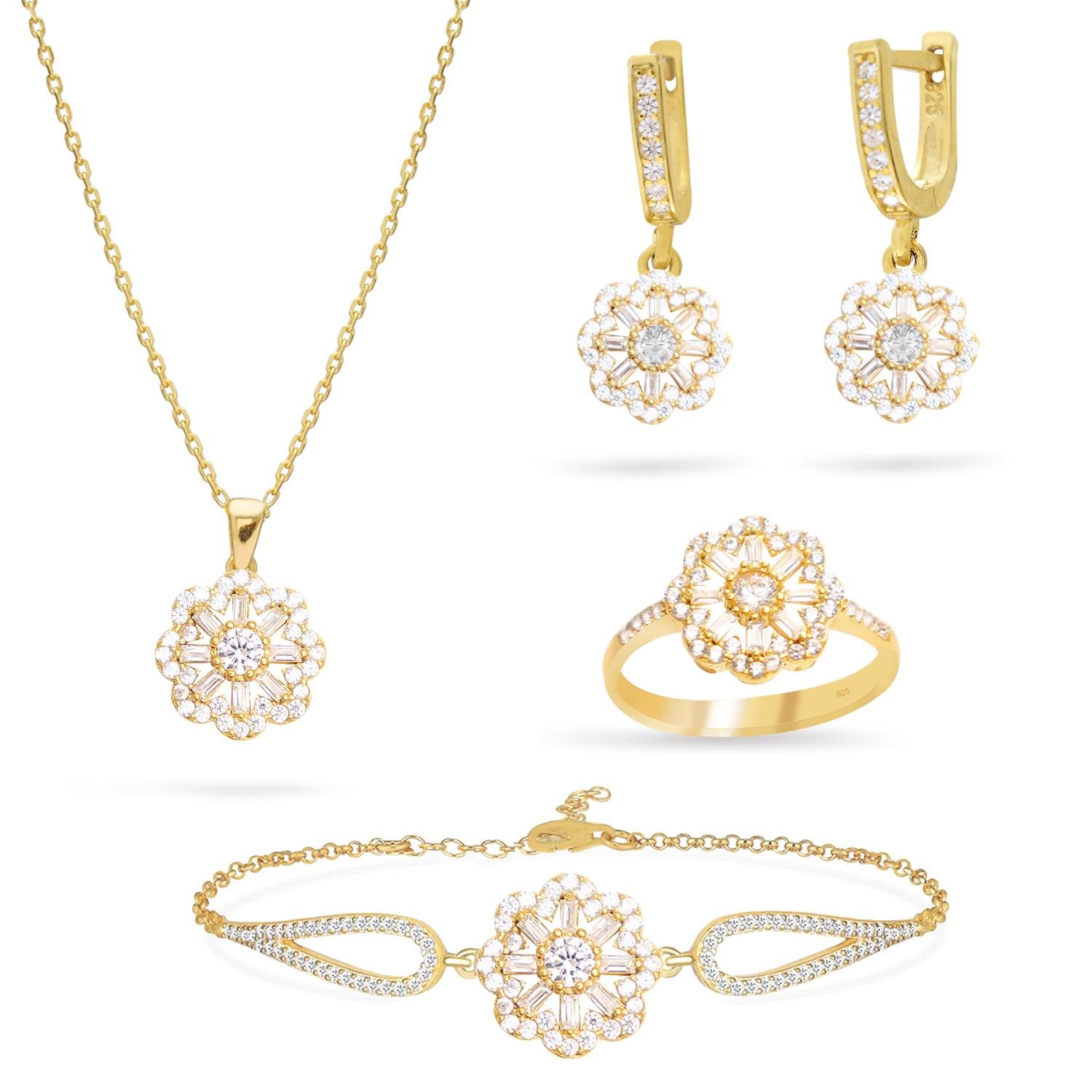 925 Ayar Gümüş Çiçek Model Takı Seti