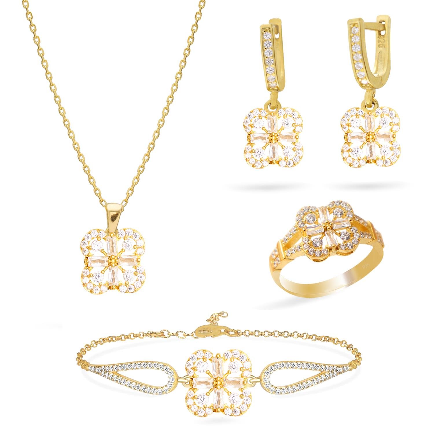 925 Ayar Gümüş Çiçek Model Takı Seti