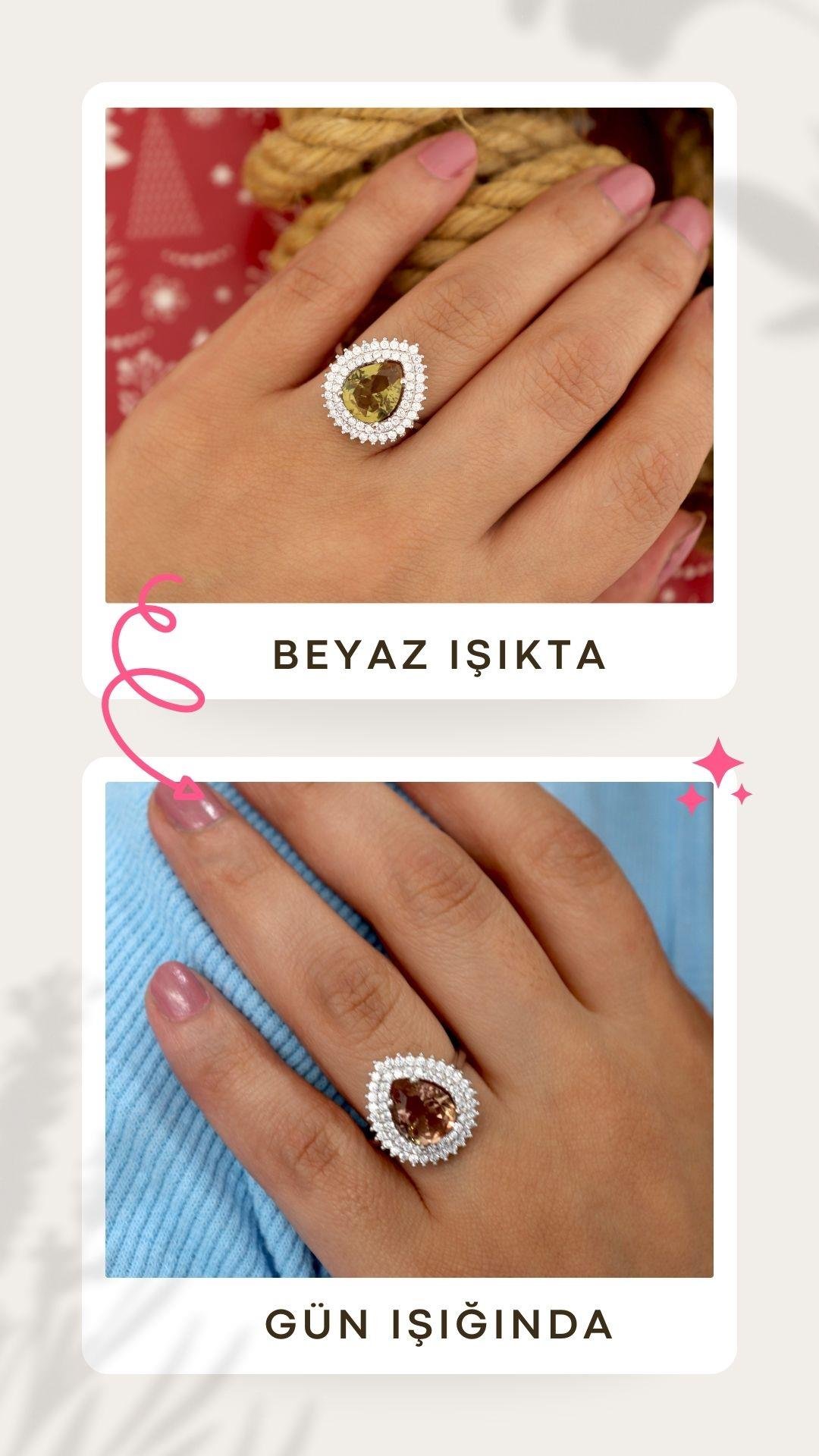 925 Ayar Gümüş Çift Sıra Taşlı Zultanit Damla Yüzük