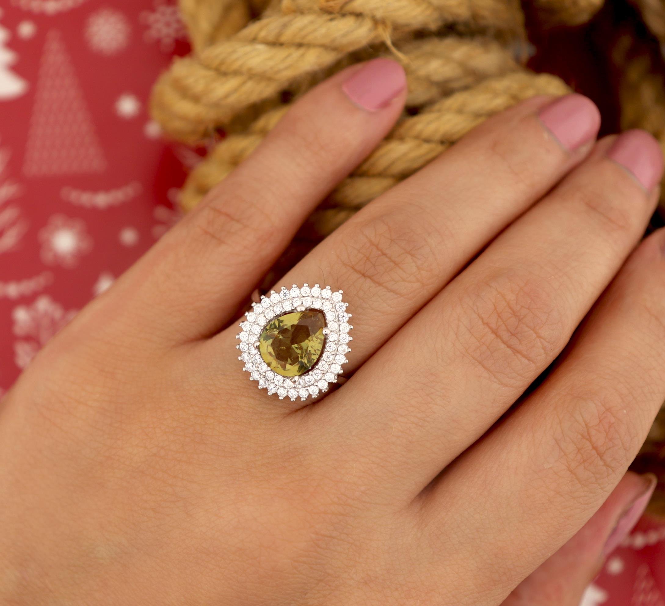 925 Ayar Gümüş Çift Sıra Taşlı Zultanit Damla Yüzük