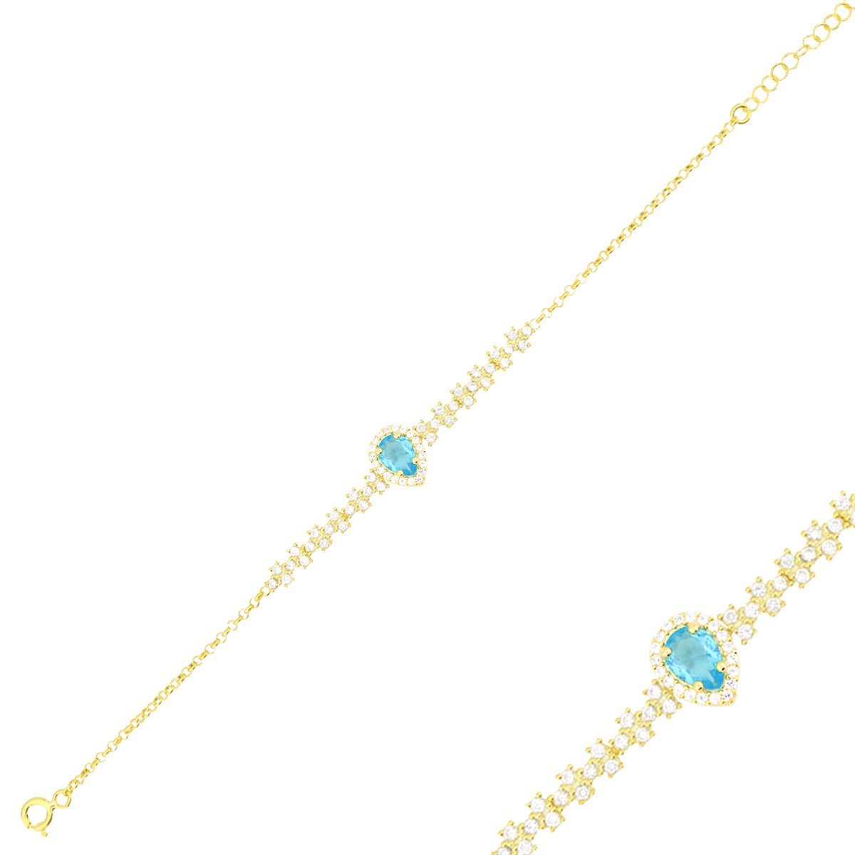 925 Ayar Gümüş Damla Desen Aqua  Zarif Gold Set