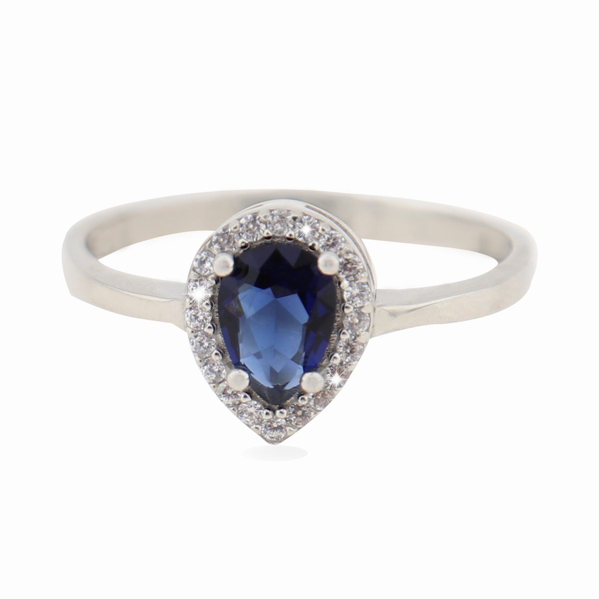 925 Ayar Gümüş Damla Desen Safir Taşlı Zarif Set