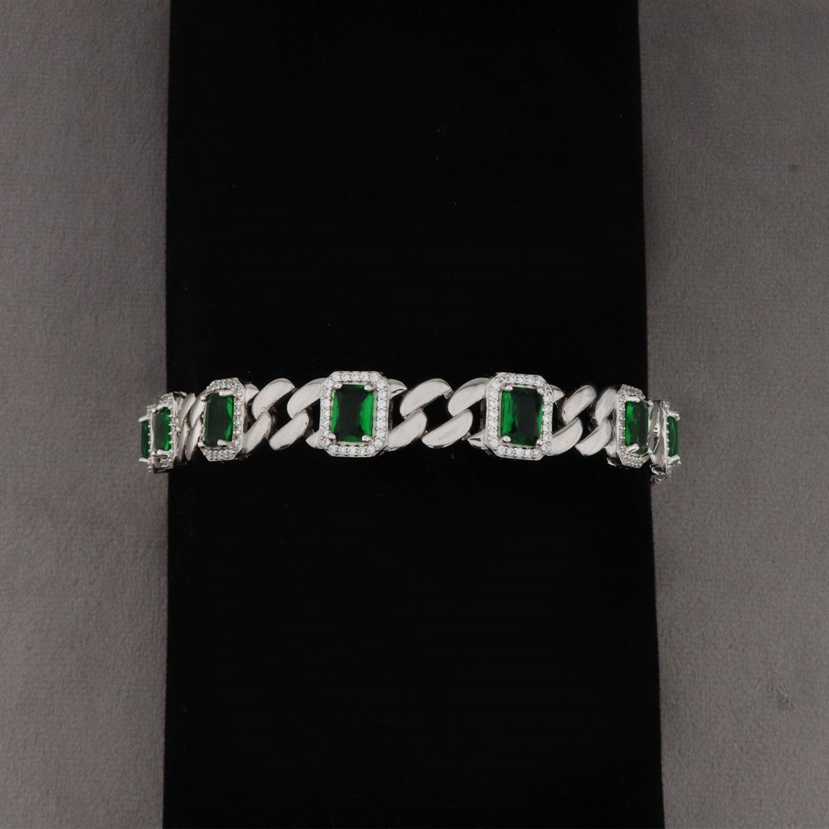 925 Ayar Gümüş Damla Desen Yeşil Bileklik