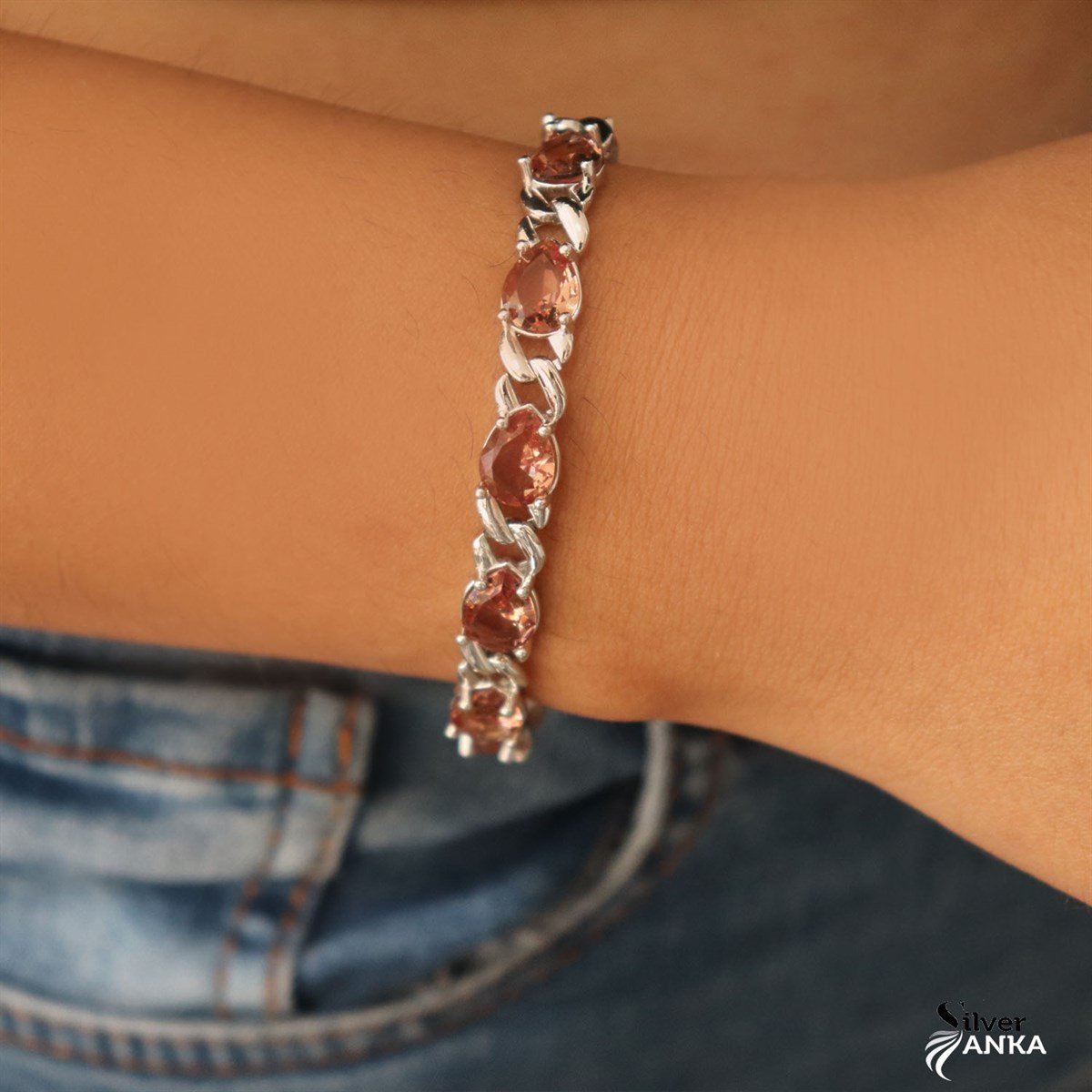 925 Ayar Gümüş Damla Desen Zultanıt Bileklik