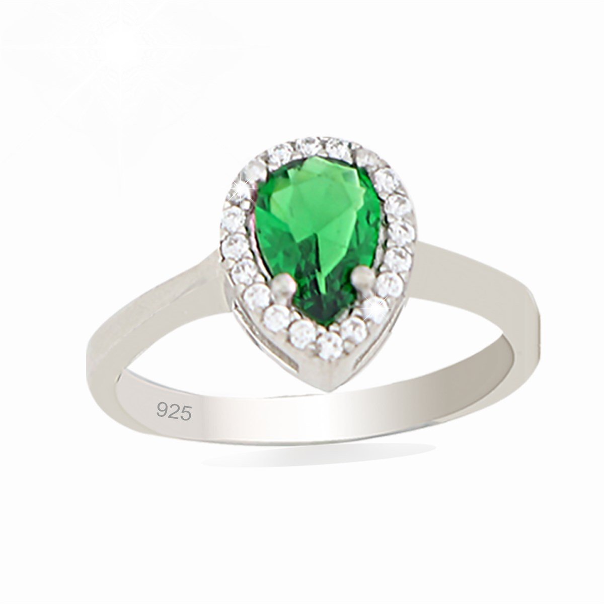 925 Ayar Gümüş Damla Desen Zümrüt Yeşili Şık Set 