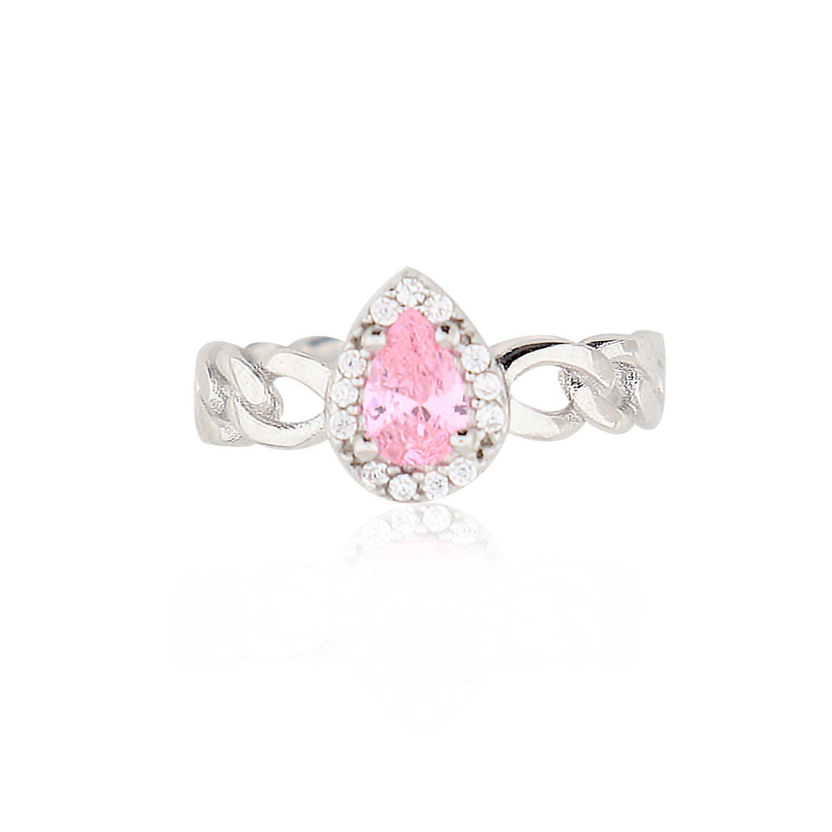 925 Ayar Gümüş Damla Pembe Taş Takı Seti Zincir Detay