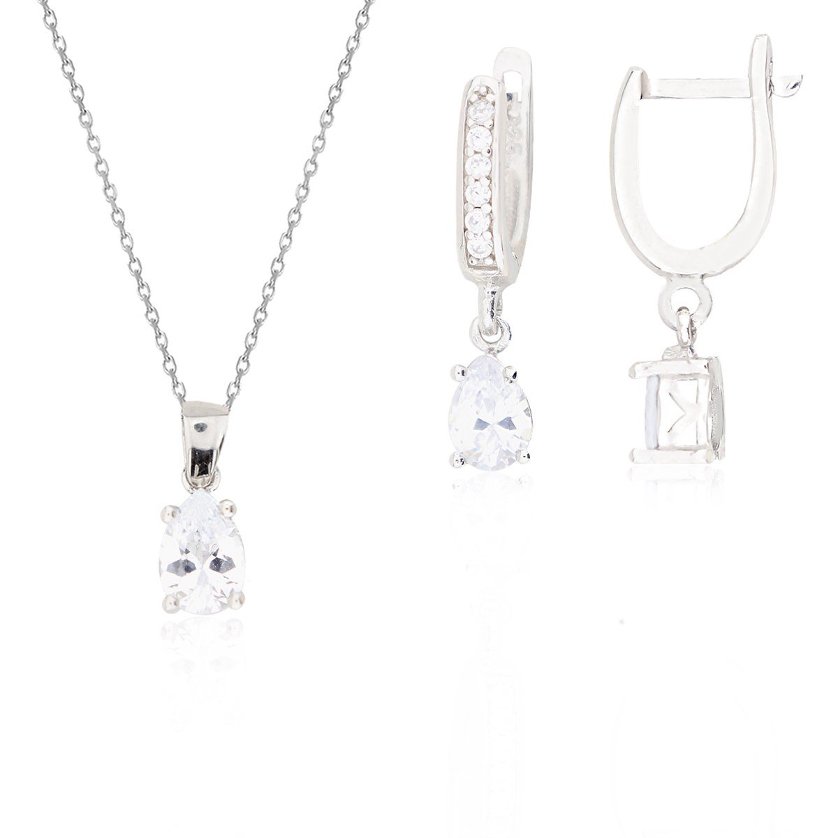 925 Ayar Gümüş Damla Taş Takı Seti