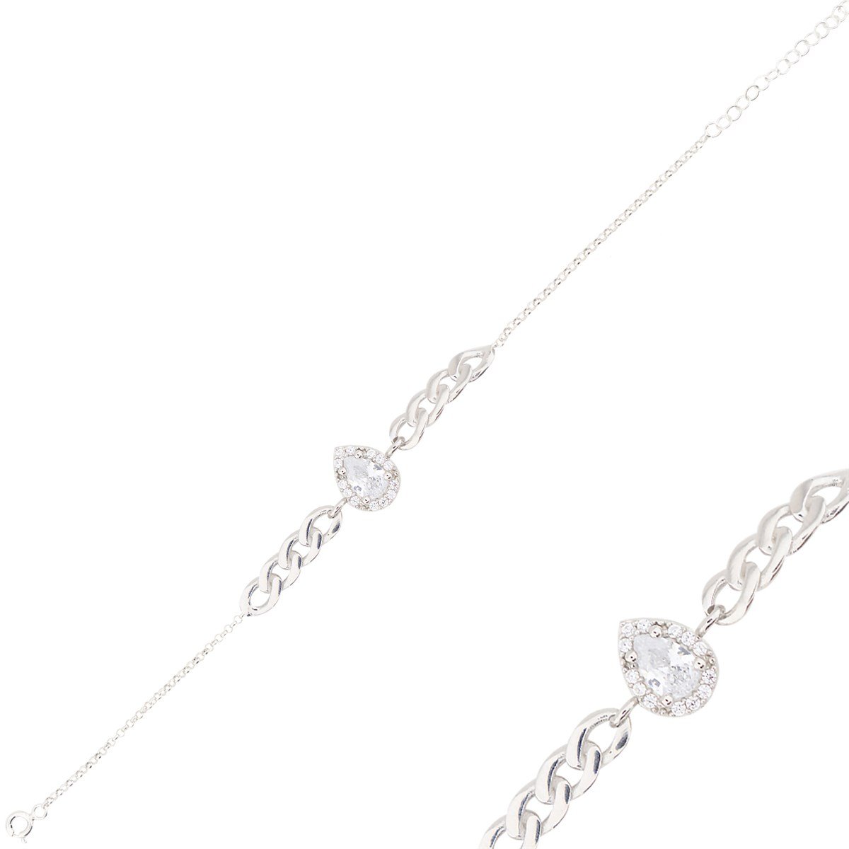 925 Ayar Gümüş Damla Taş Takı Seti Zincir Detay