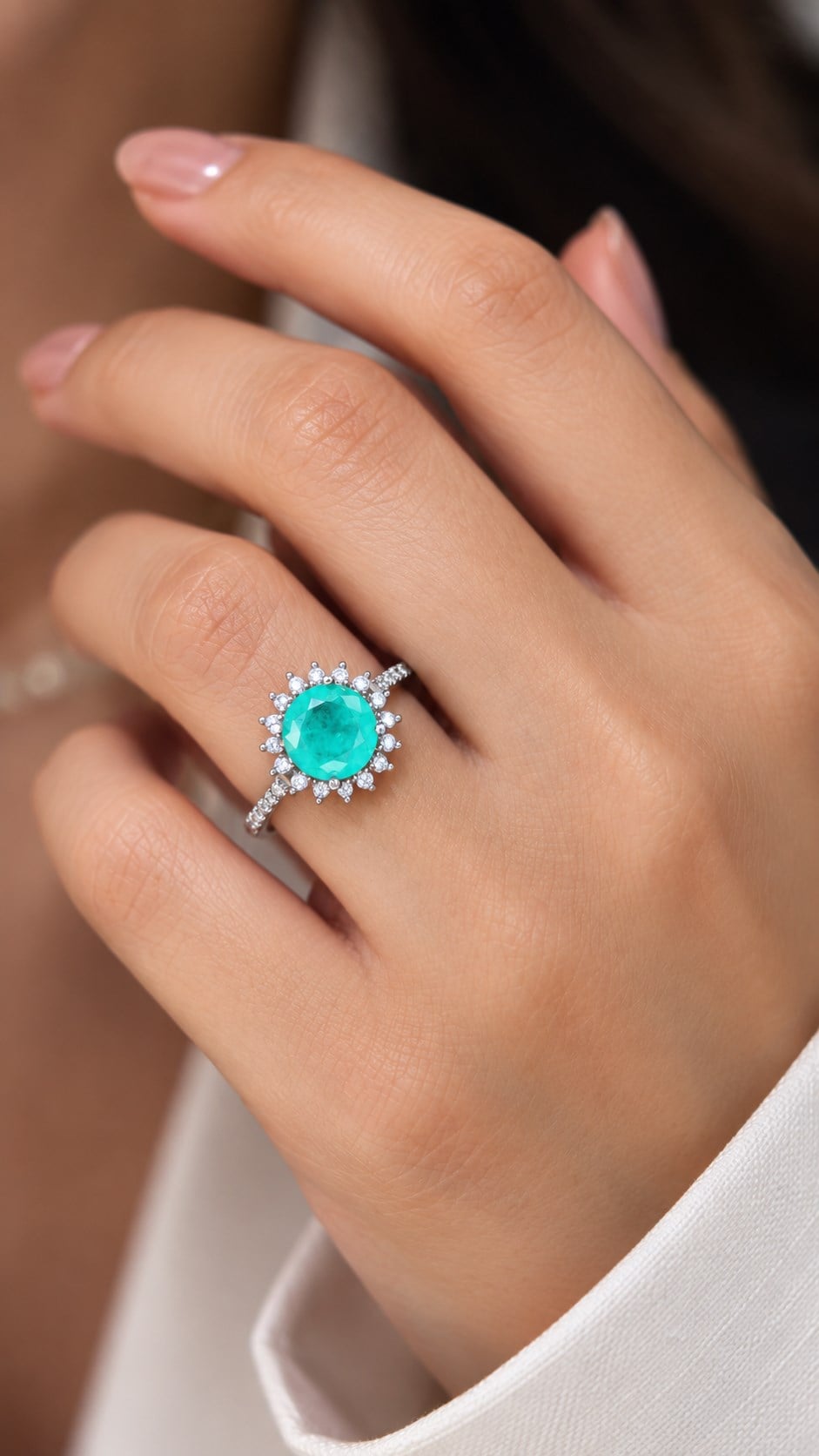 925 Ayar Gümüş Doğal Paraiba Taşlı Anturaj Yüzük