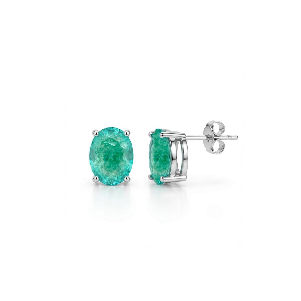 925 Ayar Gümüş Doğal Paraiba Taşlı Oval Küpe