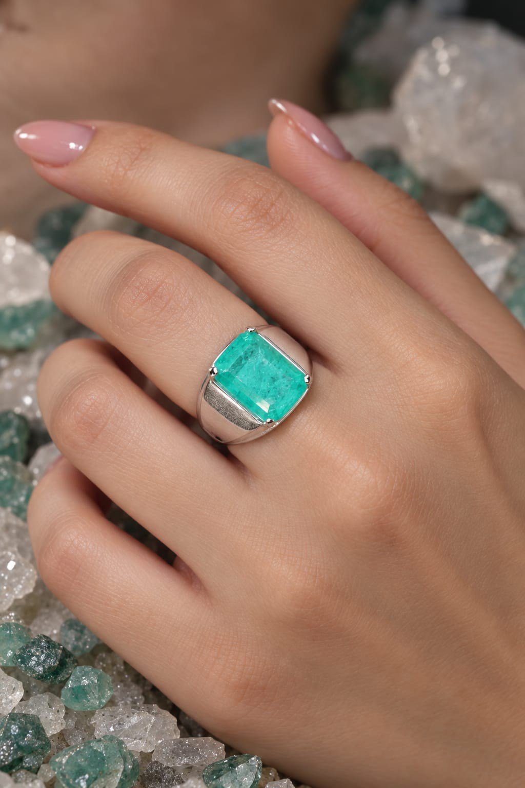 925 Ayar Gümüş Doğal Paraiba Taşlı Vintage Yüzük