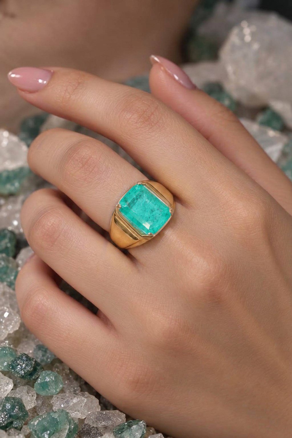 925 Ayar Gümüş Doğal Paraiba Taşlı Vintage Yüzük
