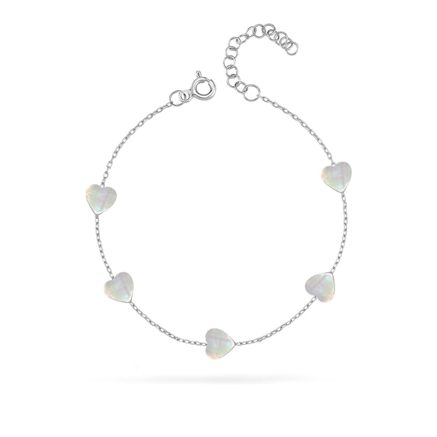 925 Ayar Gümüş Doğal Sedef Taşlı Kalp Bileklik