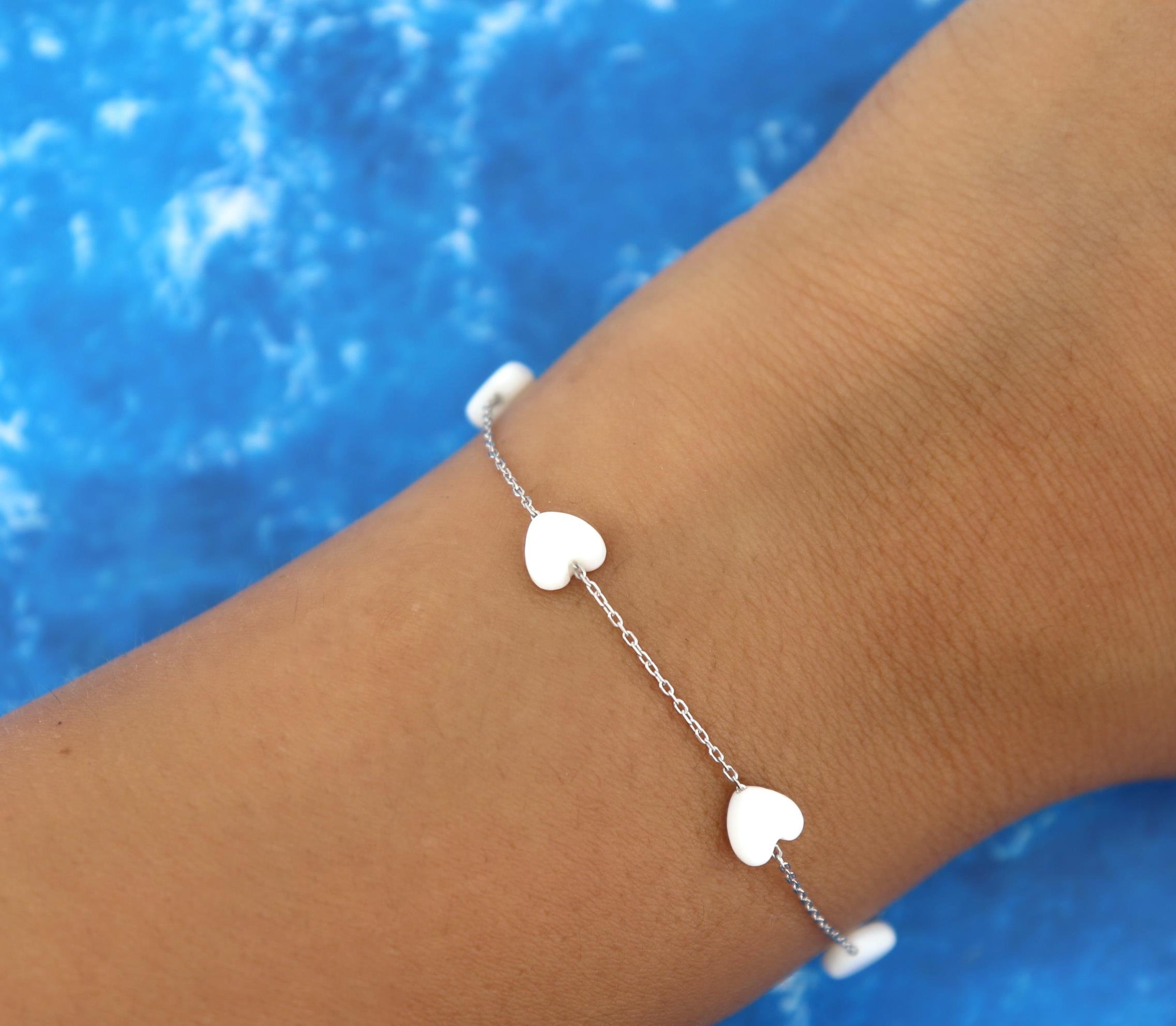 925 Ayar Gümüş Doğal Sedef Taşlı Kalp Bileklik