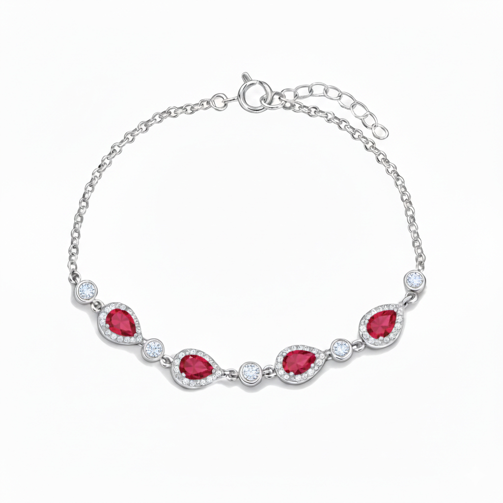 925 Ayar Gümüş Elegance Kırmızı Damla Detaylı Bileklik