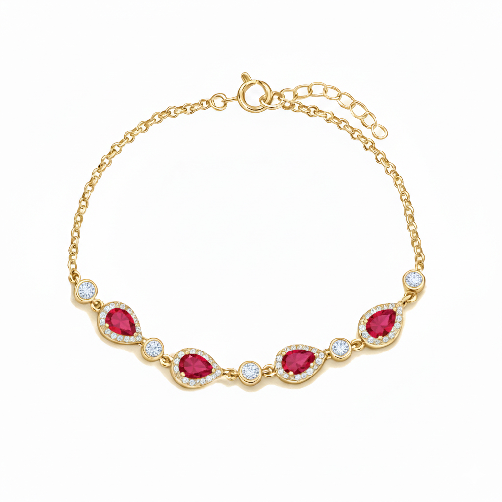 925 Ayar Gümüş Elegance Kırmızı Damla Detaylı Bileklik