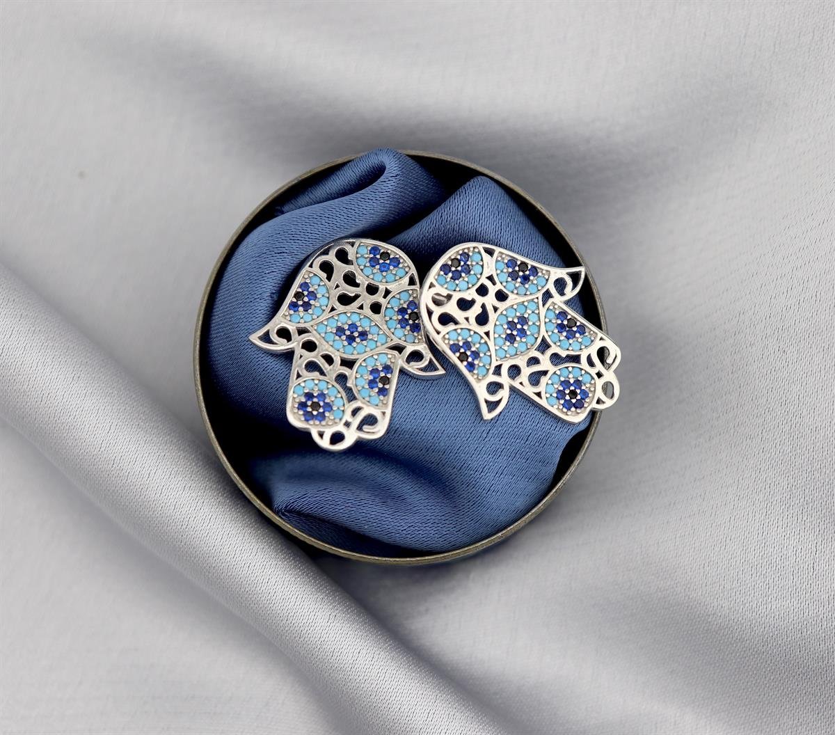 925 Ayar Gümüş Fatma Ana Eli Tasarım küpe