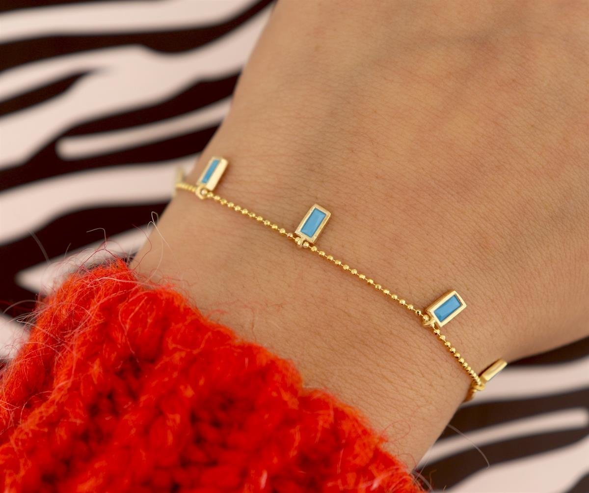 925 Ayar Gümüş Firuze Baget Taşlı Shakira Gümüş Bileklik