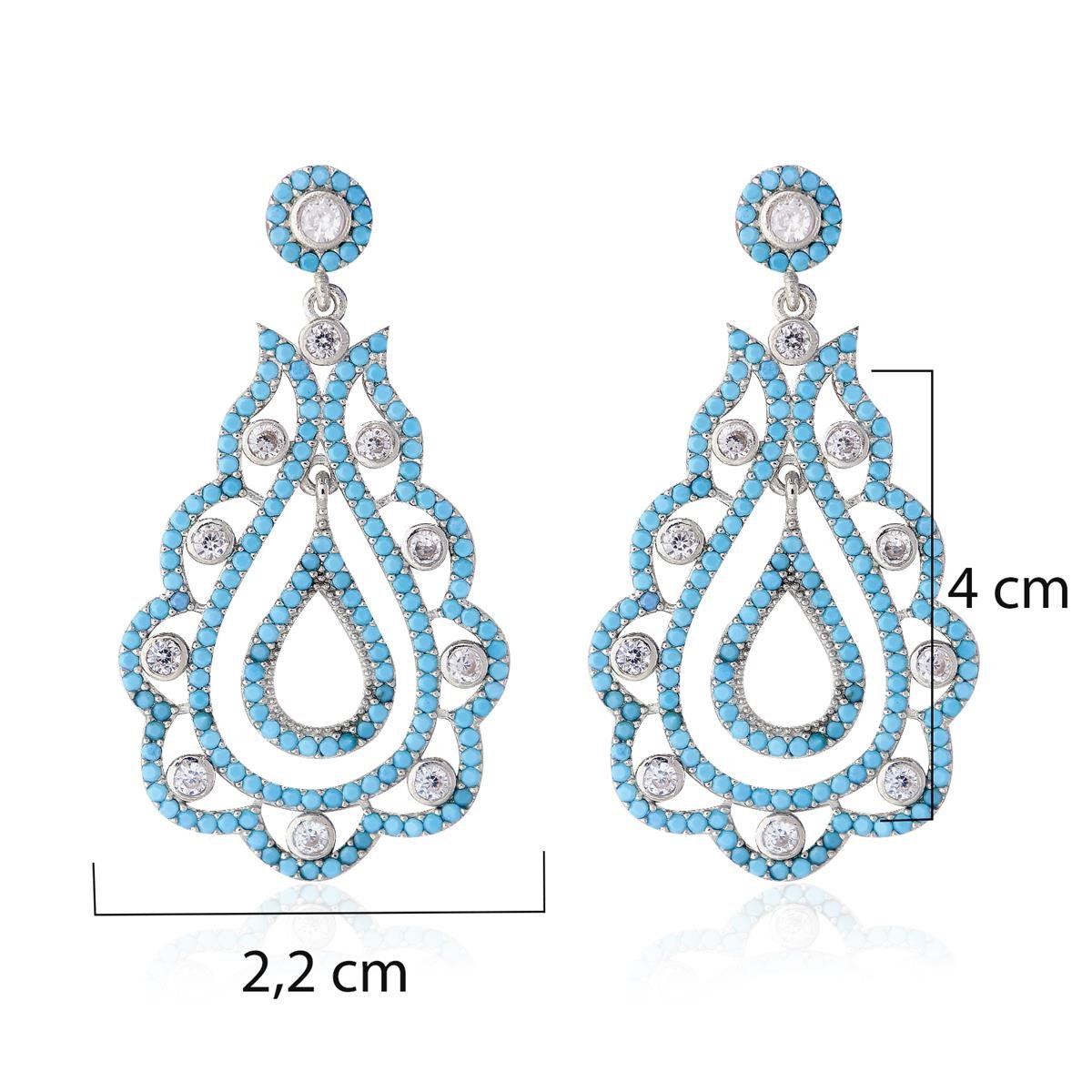 925 Ayar Gümüş Firuze Taşlı Tasarım Küpe 